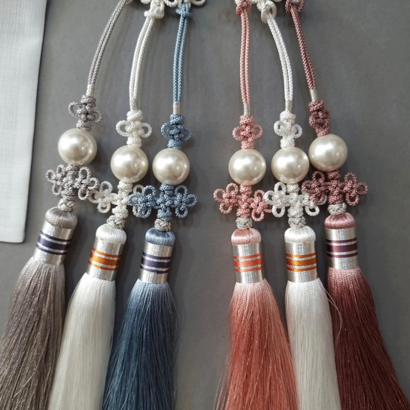 Long Pearl Trio Tassel Norigae - Native Korean