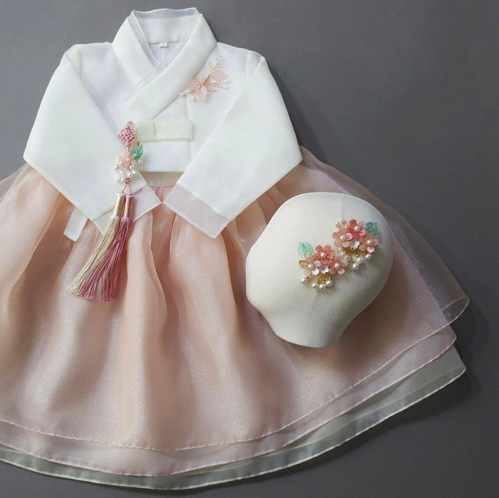 Miho Layered Coral Dress Girl Hanbok 1 8YR 1 Ivory