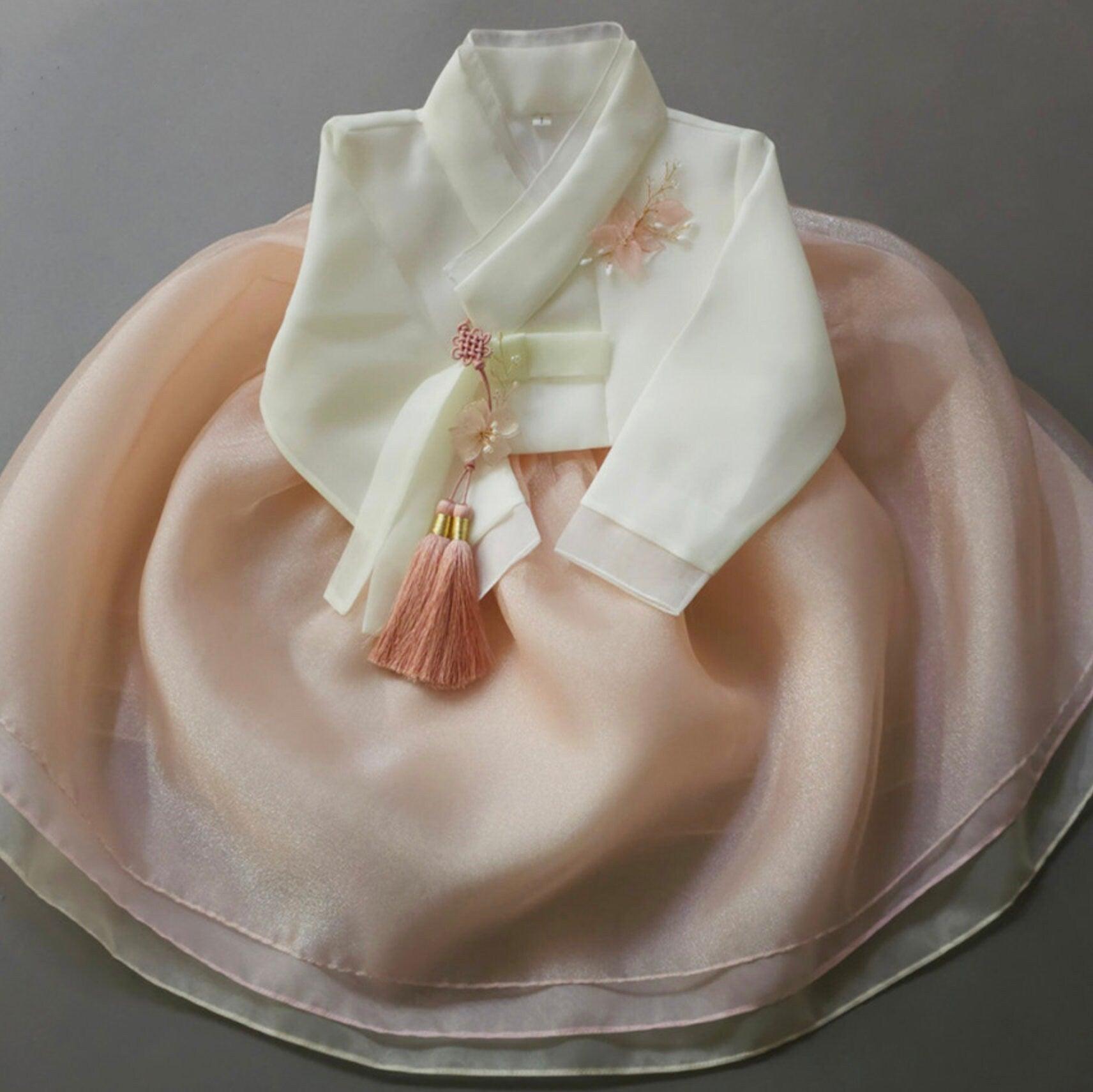 Miho Layered Coral Dress Girl Hanbok (1-8YR) - Native Korean