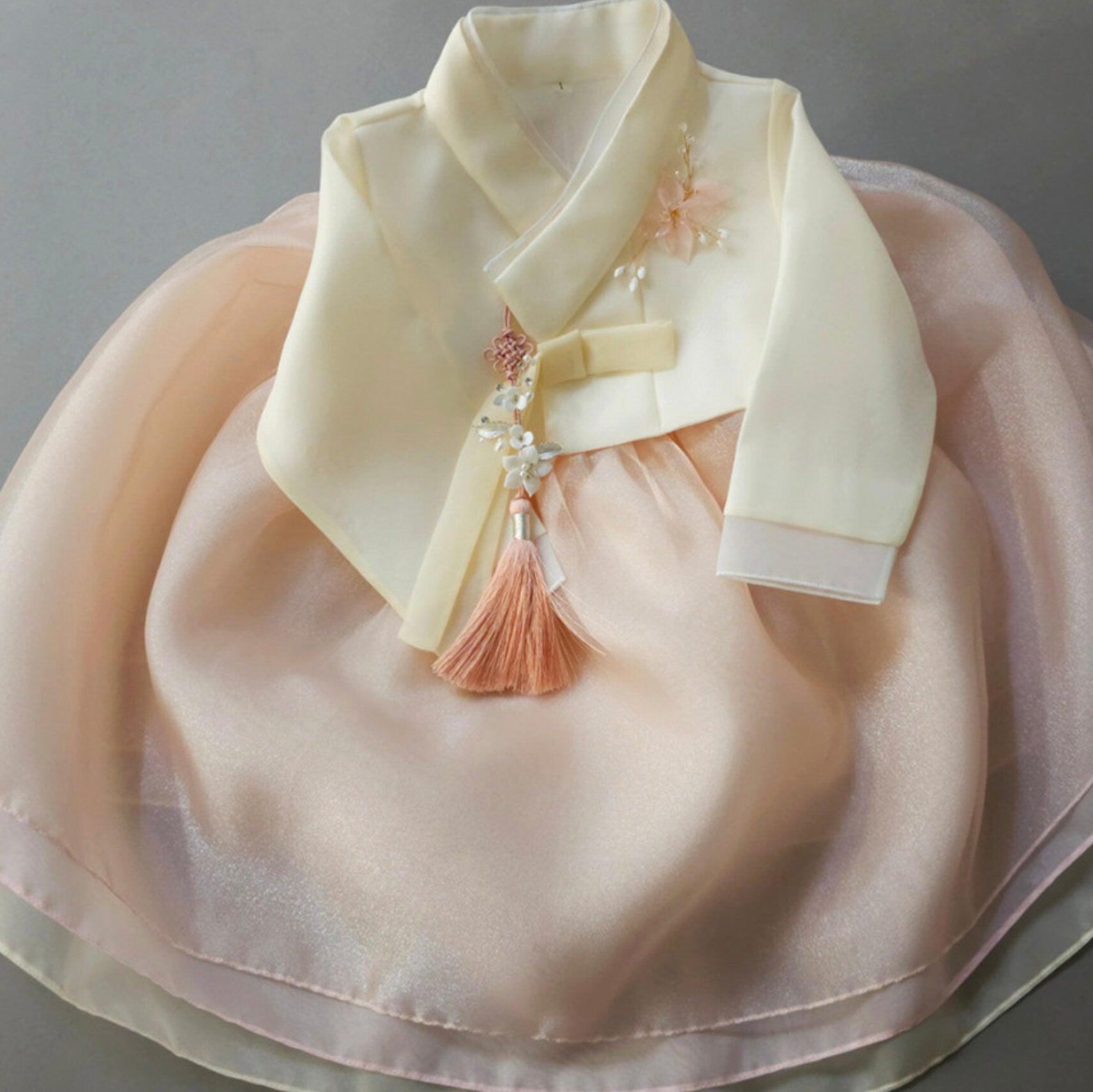 Miho Layered Coral Dress Girl Hanbok (1-8YR) - Native Korean