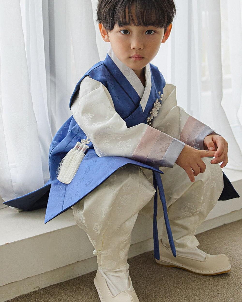 Minjae Blue Ivory Boy Hanbok (100D-10YR) - Native Korean