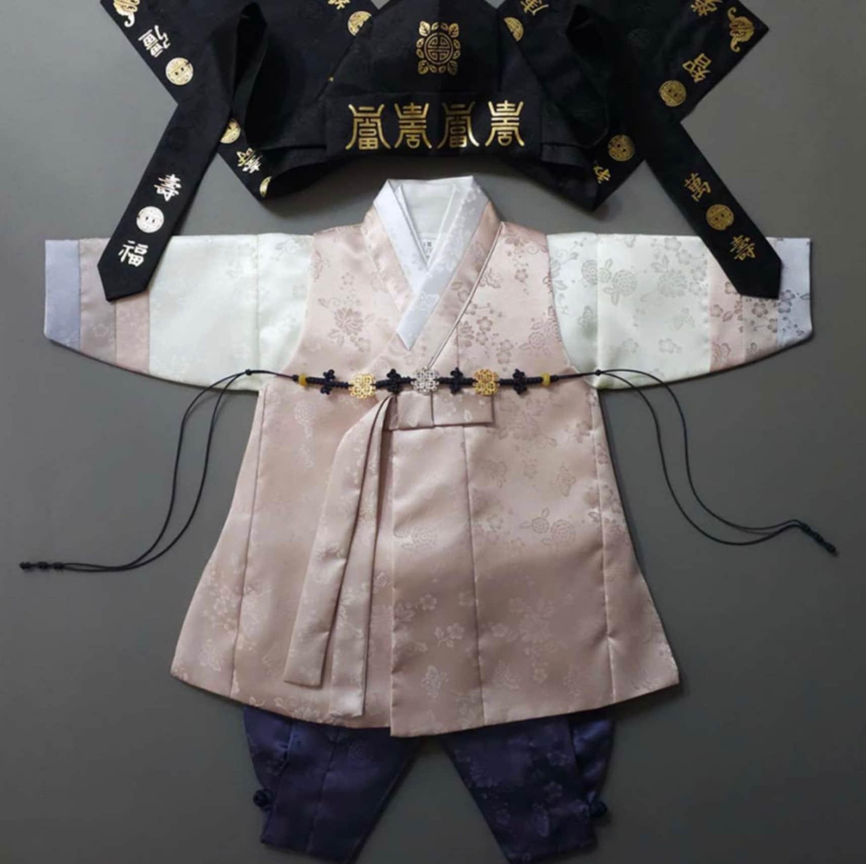 Minjae Pink Beige Boy Hanbok (100D-10YR) - Native Korean