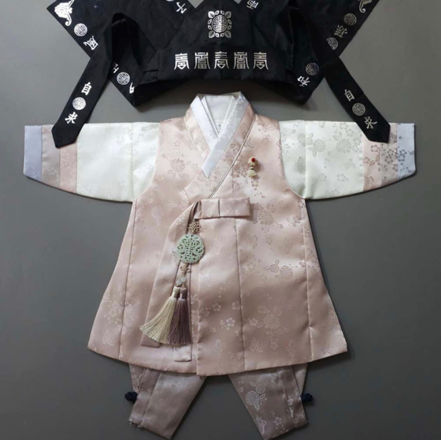 Minjae Pink Beige Boy Hanbok (100D-10YR) - Native Korean