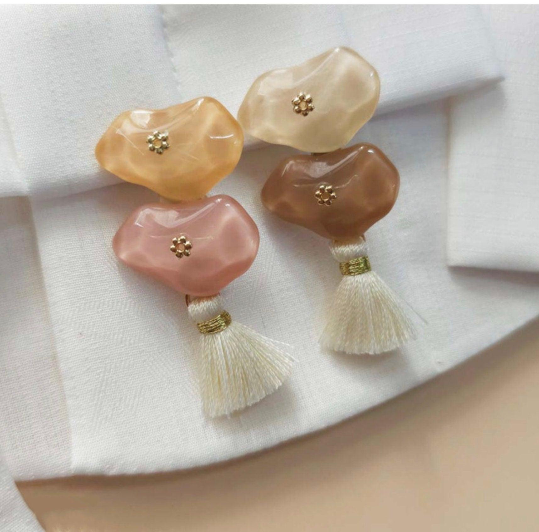 Neutral Stone Tassel Brooch - Native Korean