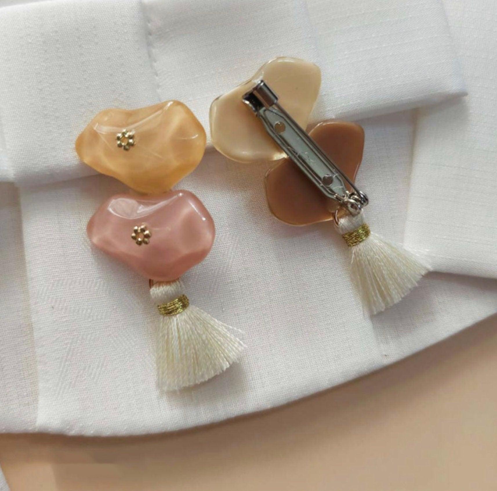 Neutral Stone Tassel Brooch - Native Korean