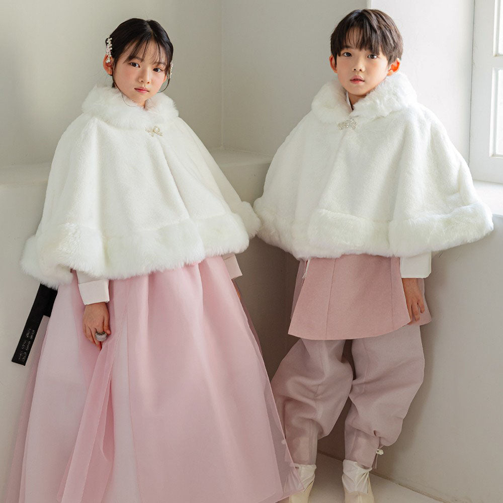 Ivory Faux Fur Hanbok Cape