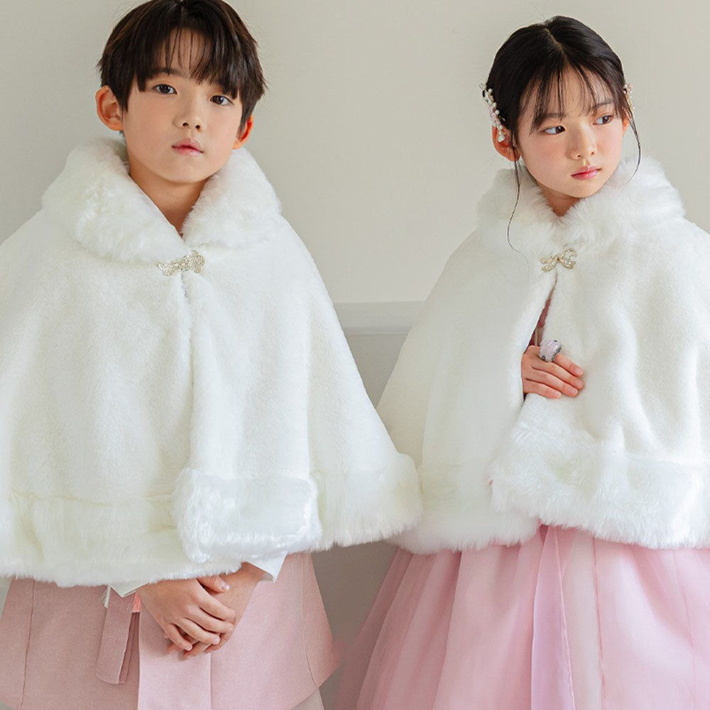 Ivory Faux Fur Hanbok Cape