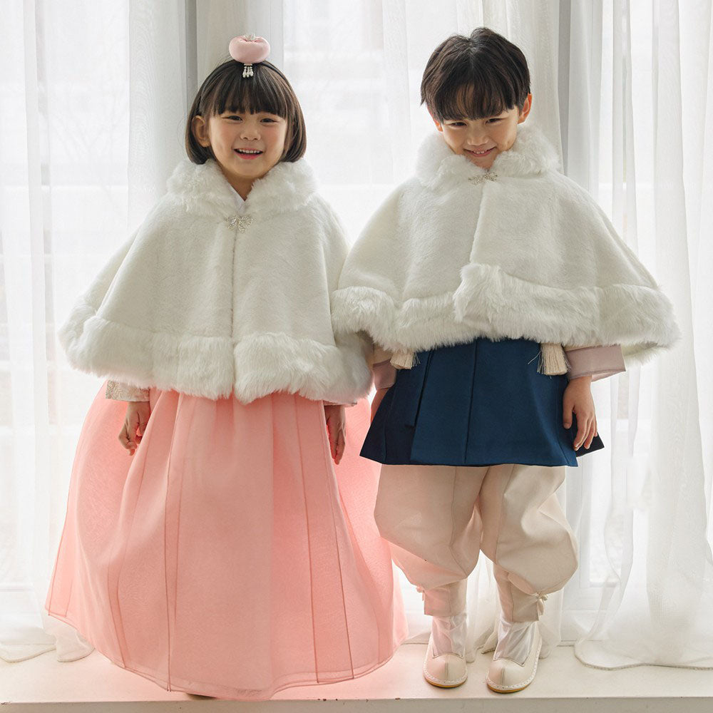 Ivory Faux Fur Hanbok Cape