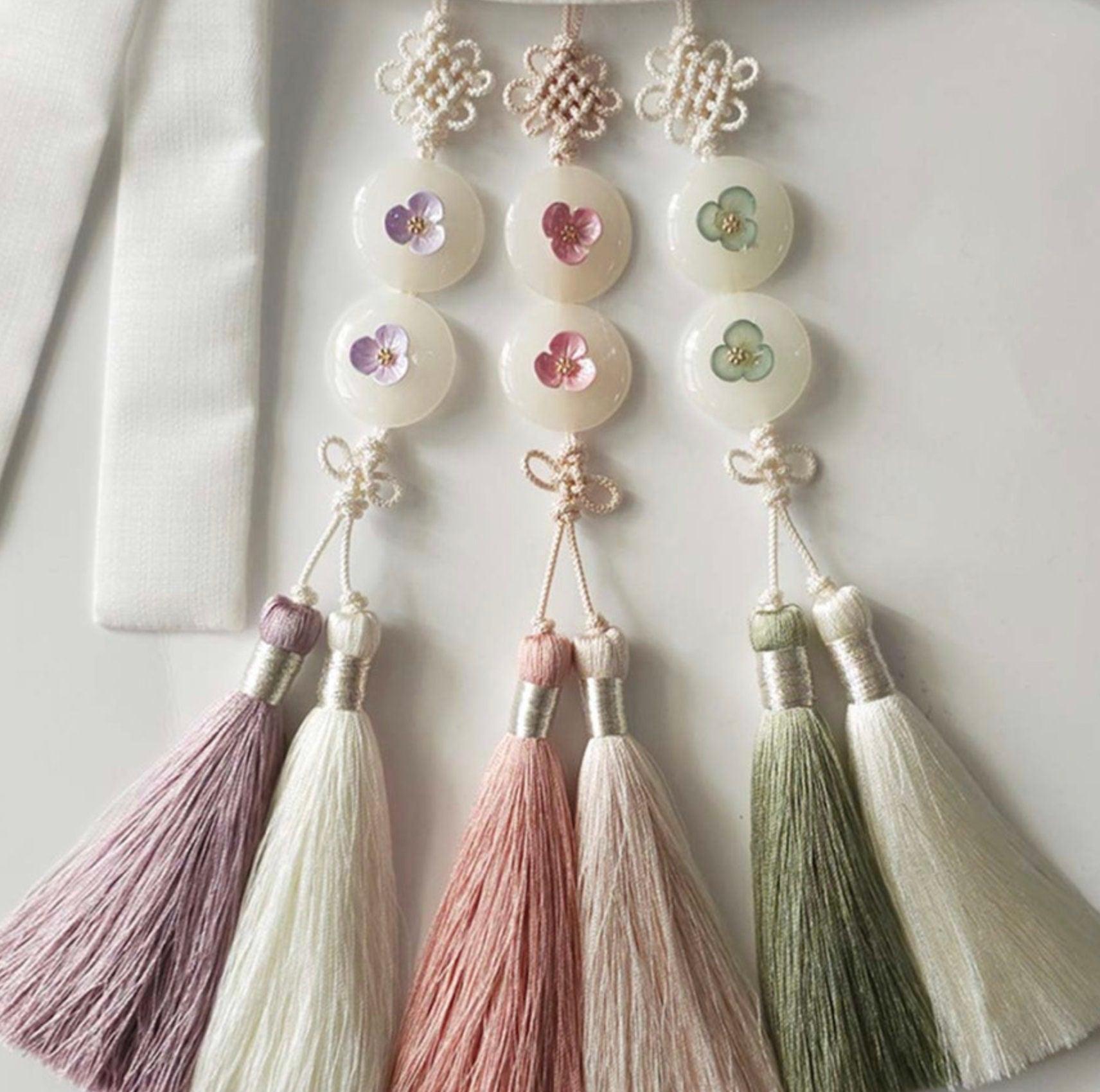 Pastel Floral Button Tassel Norigae - Native Korean
