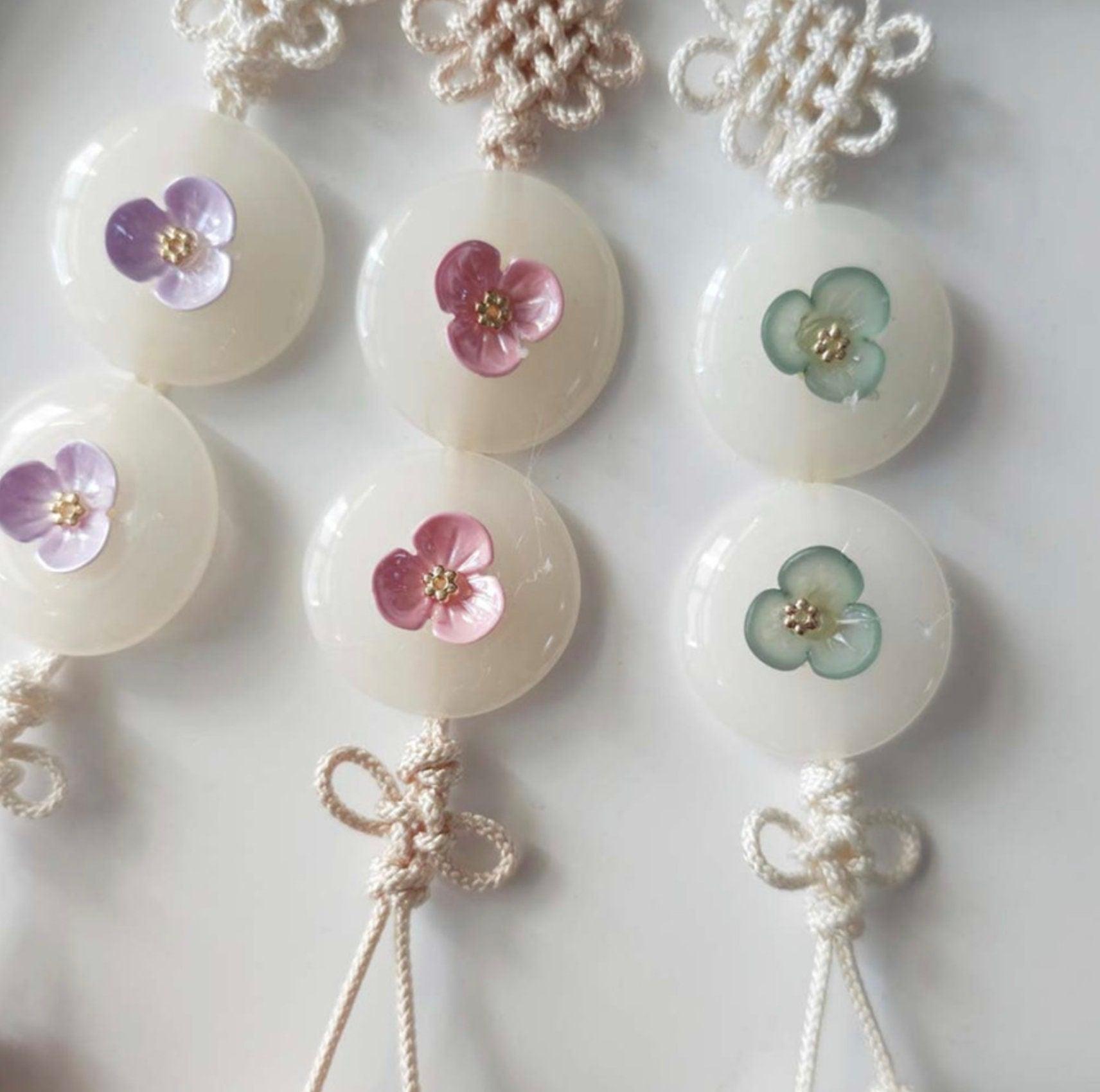 Pastel Floral Button Tassel Norigae - Native Korean