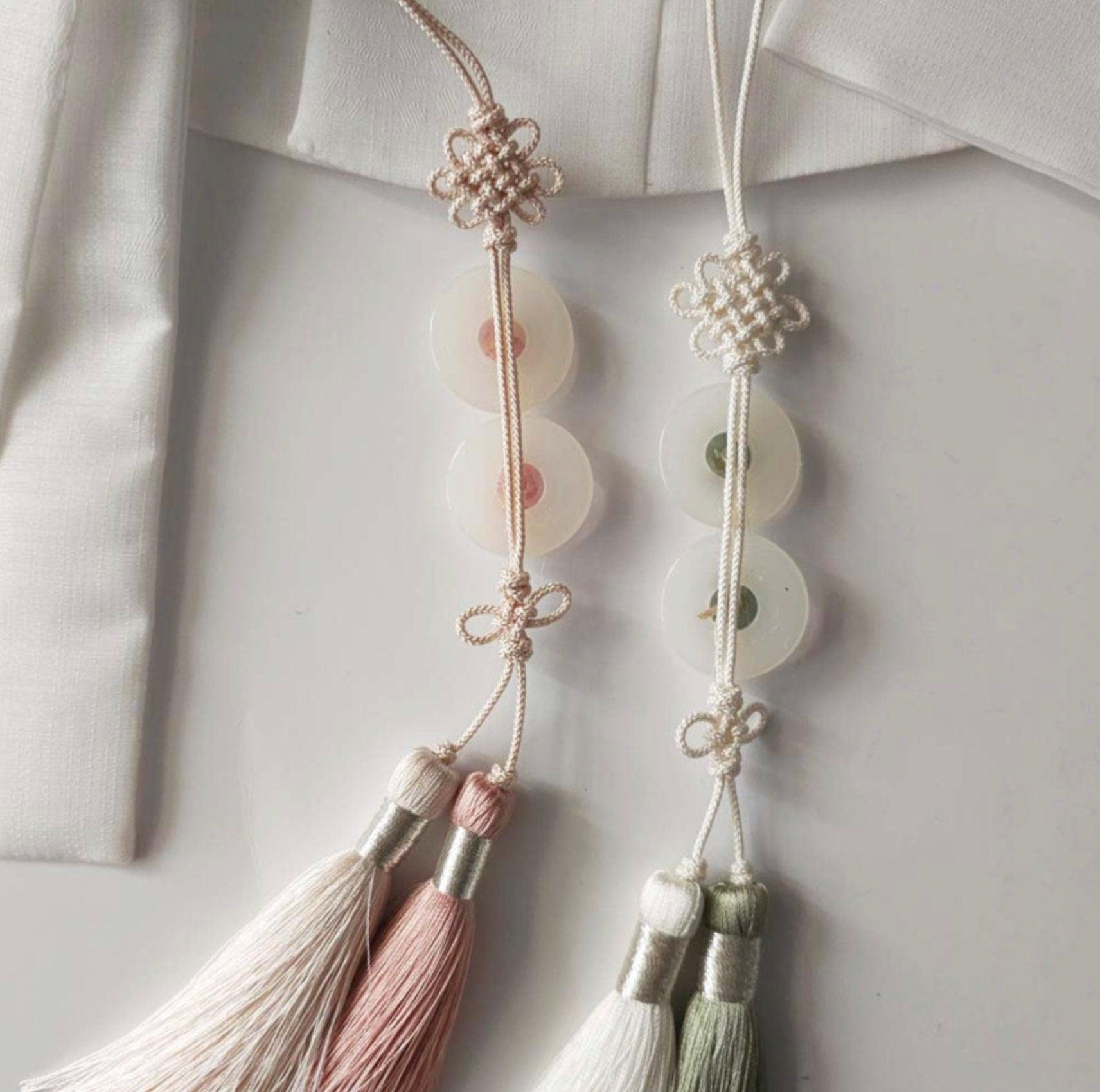 Pastel Floral Button Tassel Norigae - Native Korean