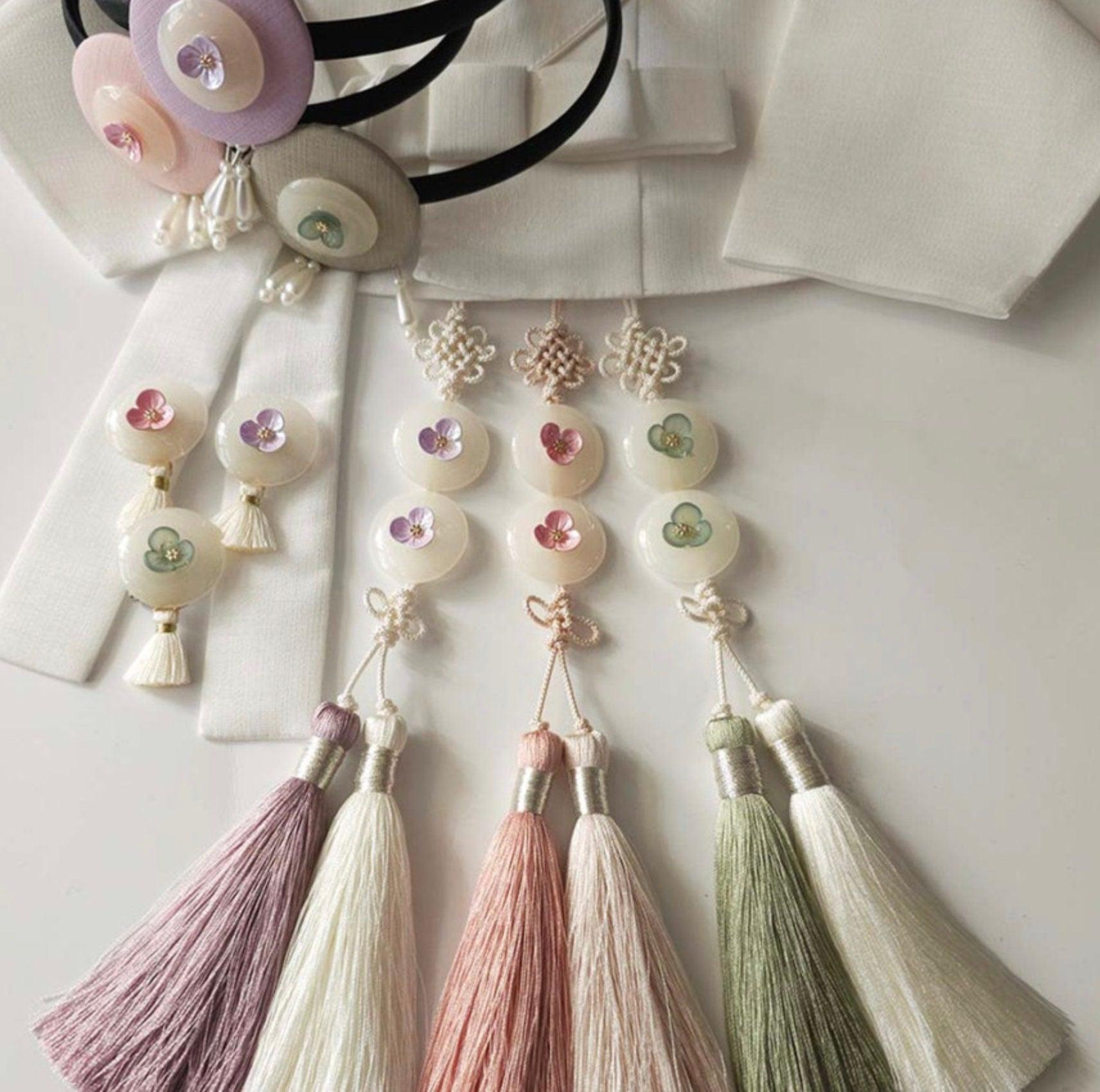 Pastel Floral Button Tassel Norigae - Native Korean