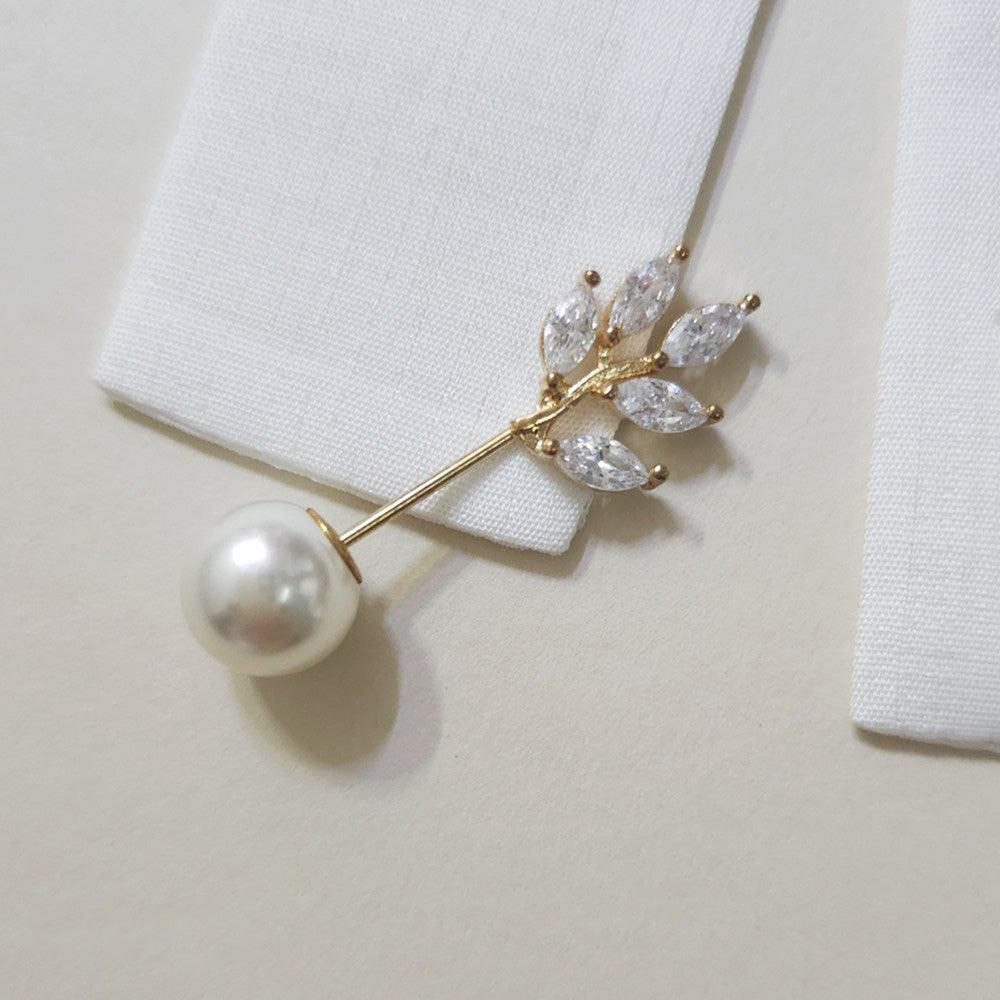 Pearl Leaves Brooch - Native Korean