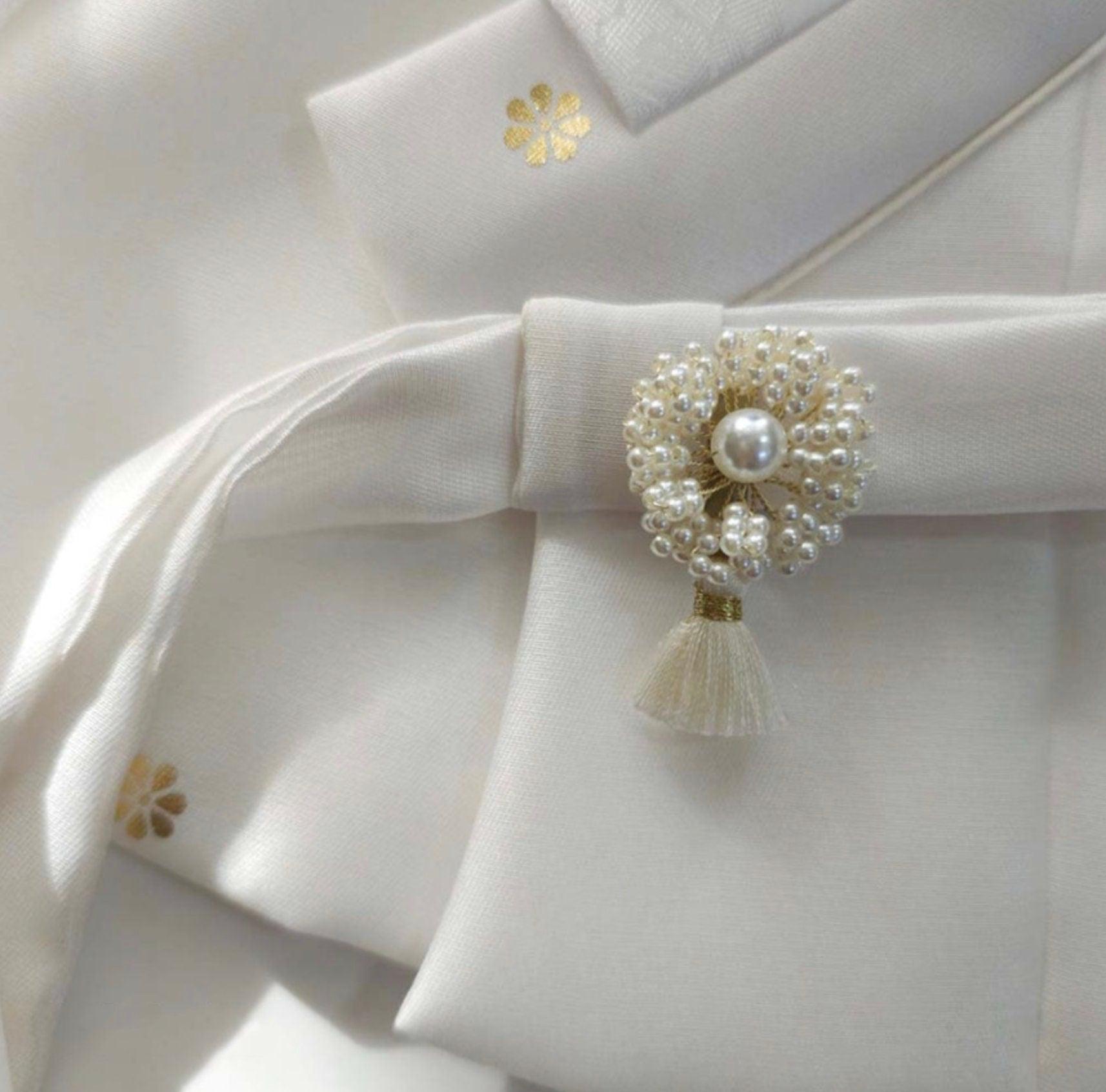 Pearls Floral Tassel Brooch - Native Korean