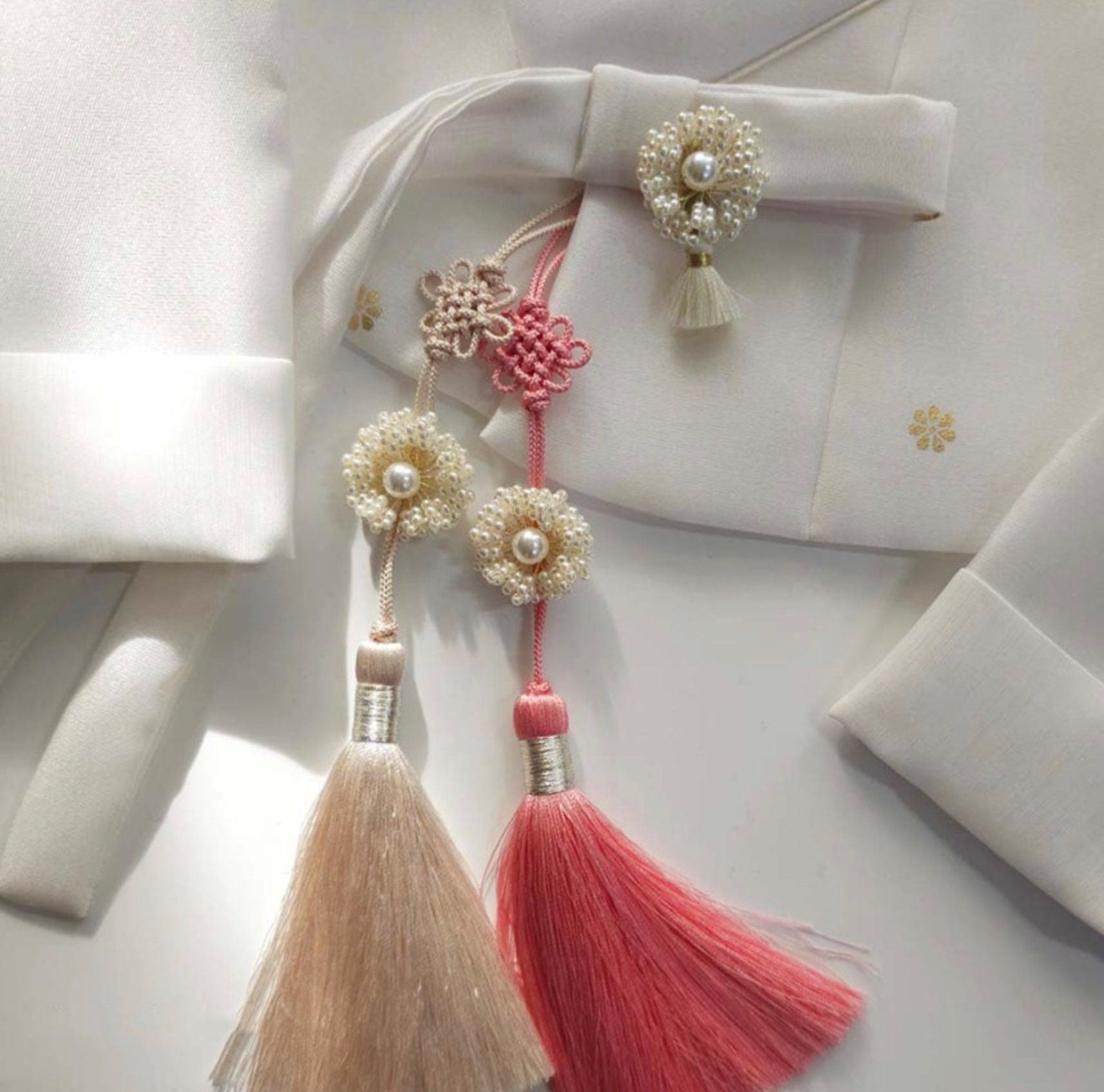 Pearls Floral Tassel Brooch - Native Korean