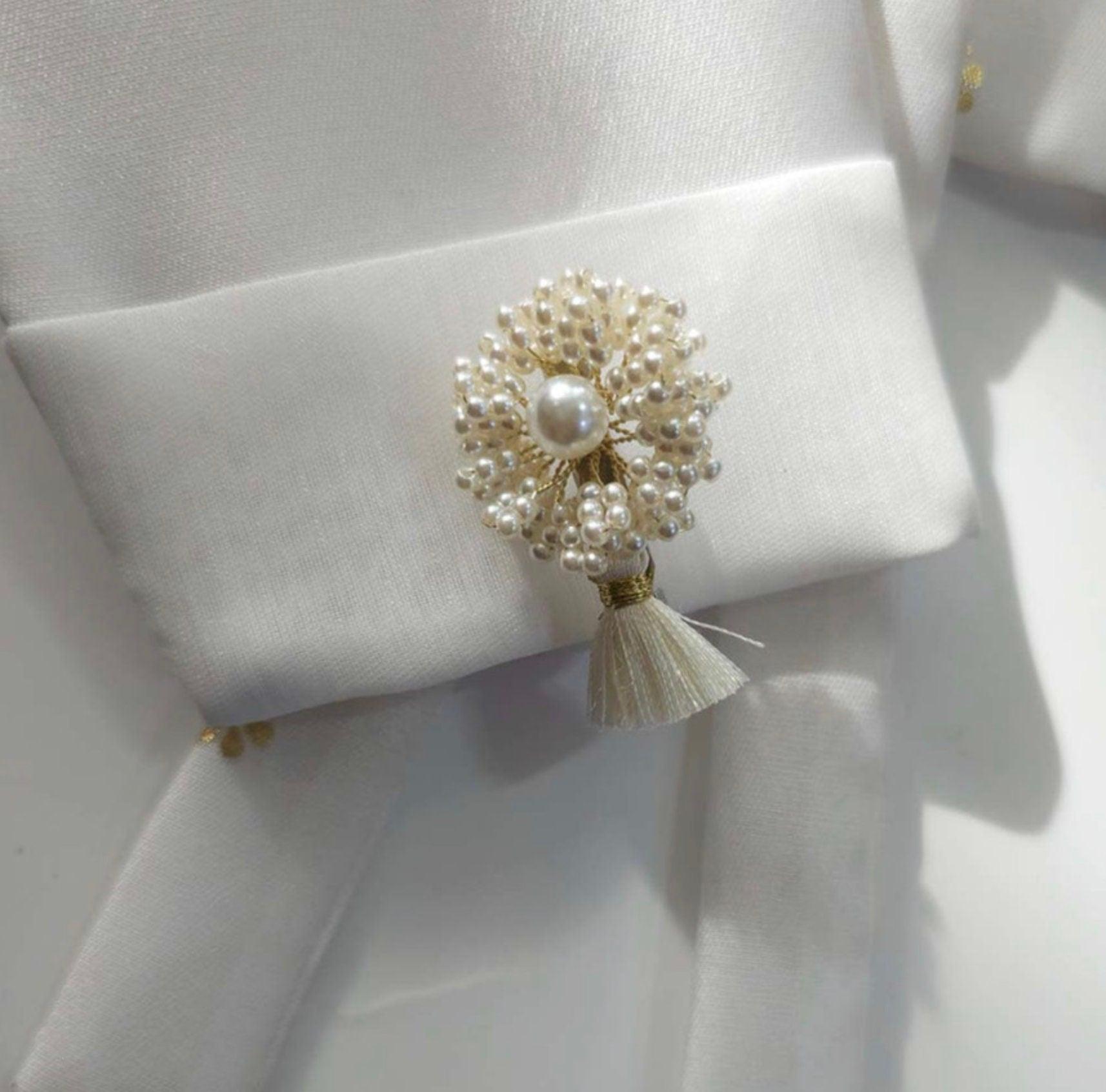 Pearls Floral Tassel Brooch - Native Korean