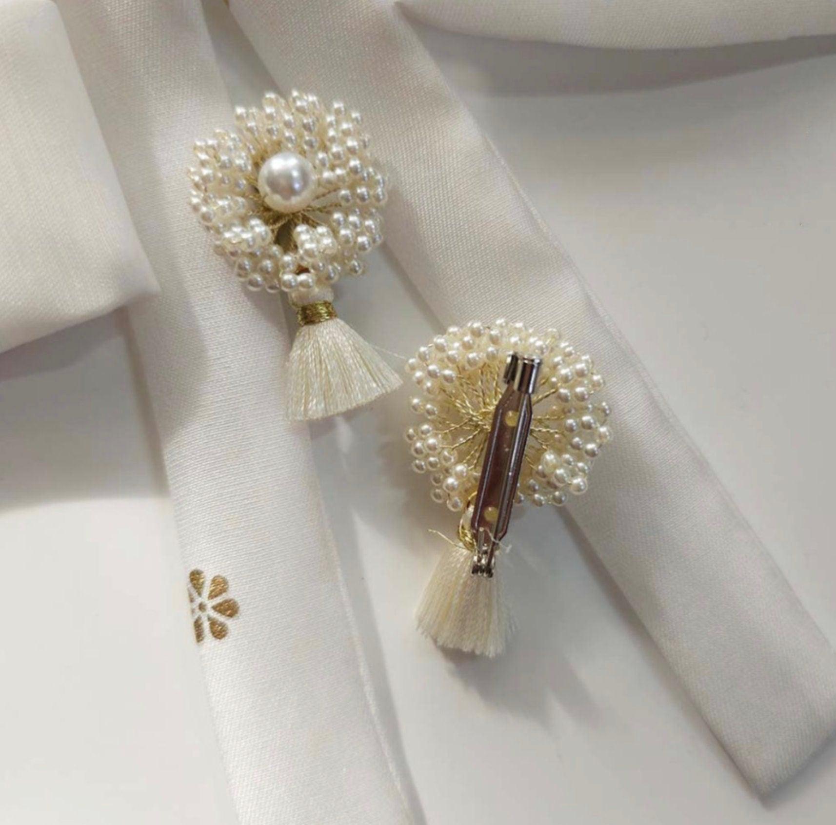 Pearls Floral Tassel Brooch - Native Korean