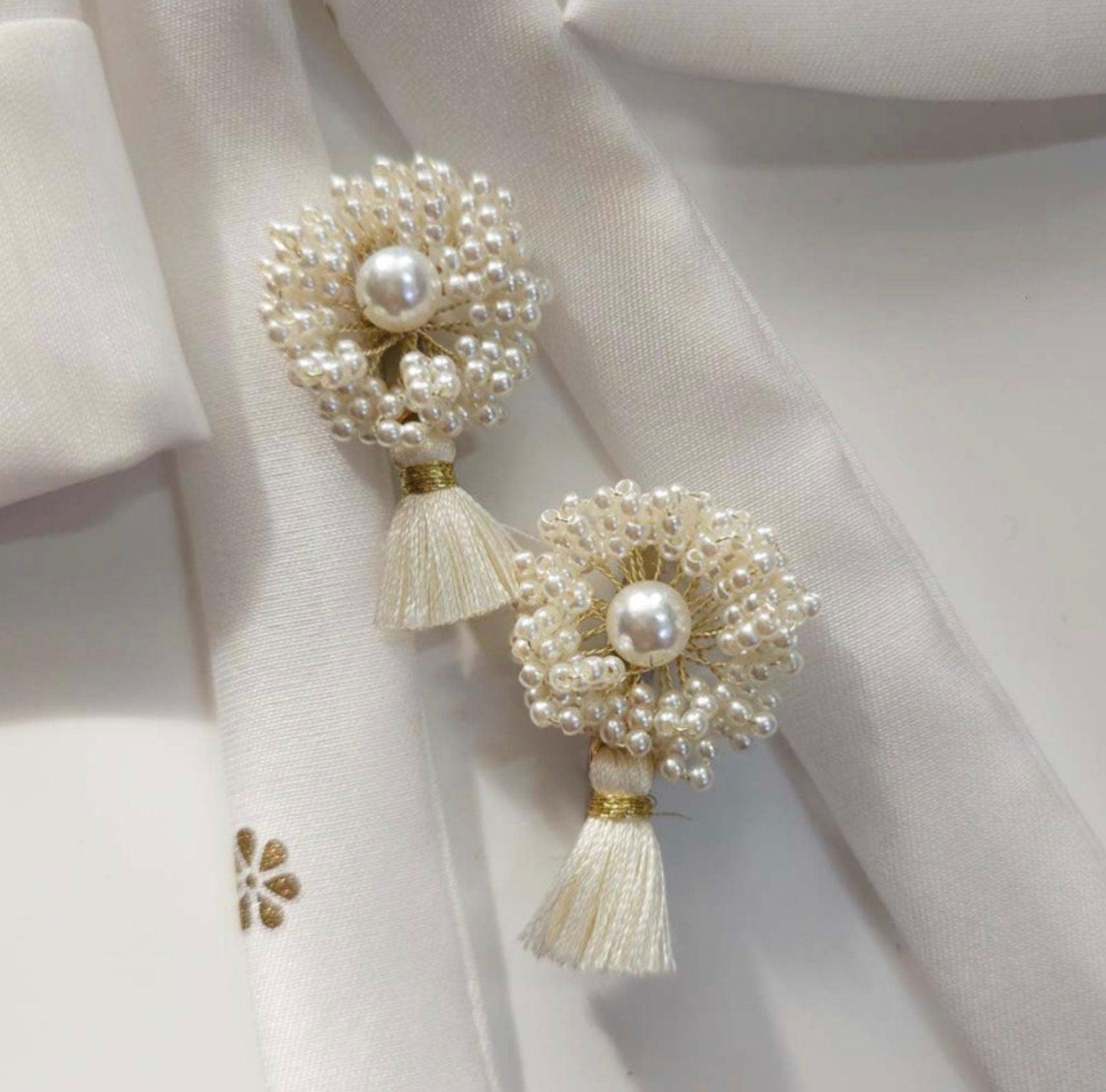 Pearls Floral Tassel Brooch - Native Korean