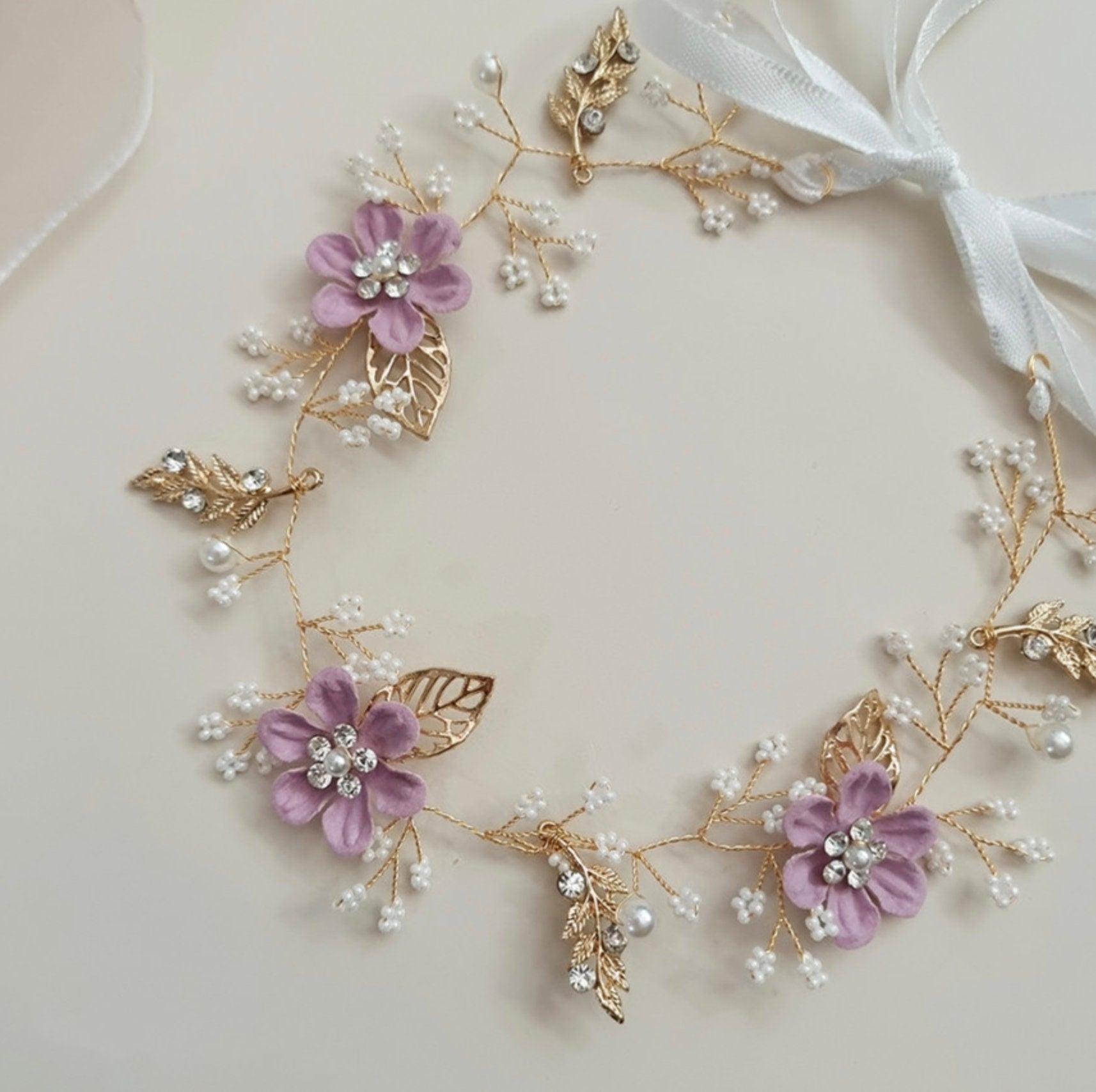 Purple Floral Crown Wreath Headband - Native Korean