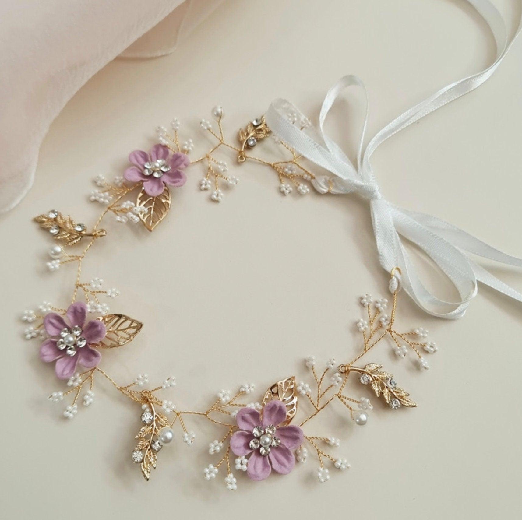 Purple Floral Crown Wreath Headband - Native Korean