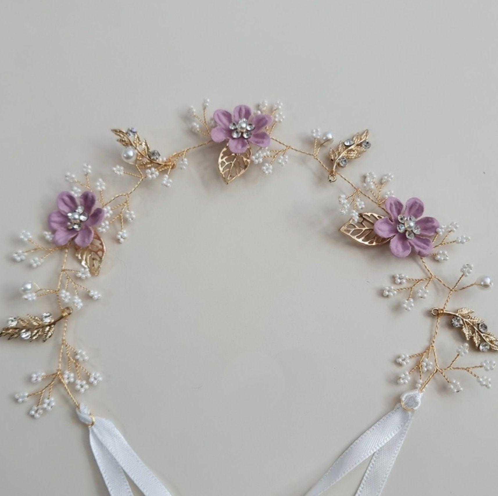 Purple Floral Crown Wreath Headband - Native Korean
