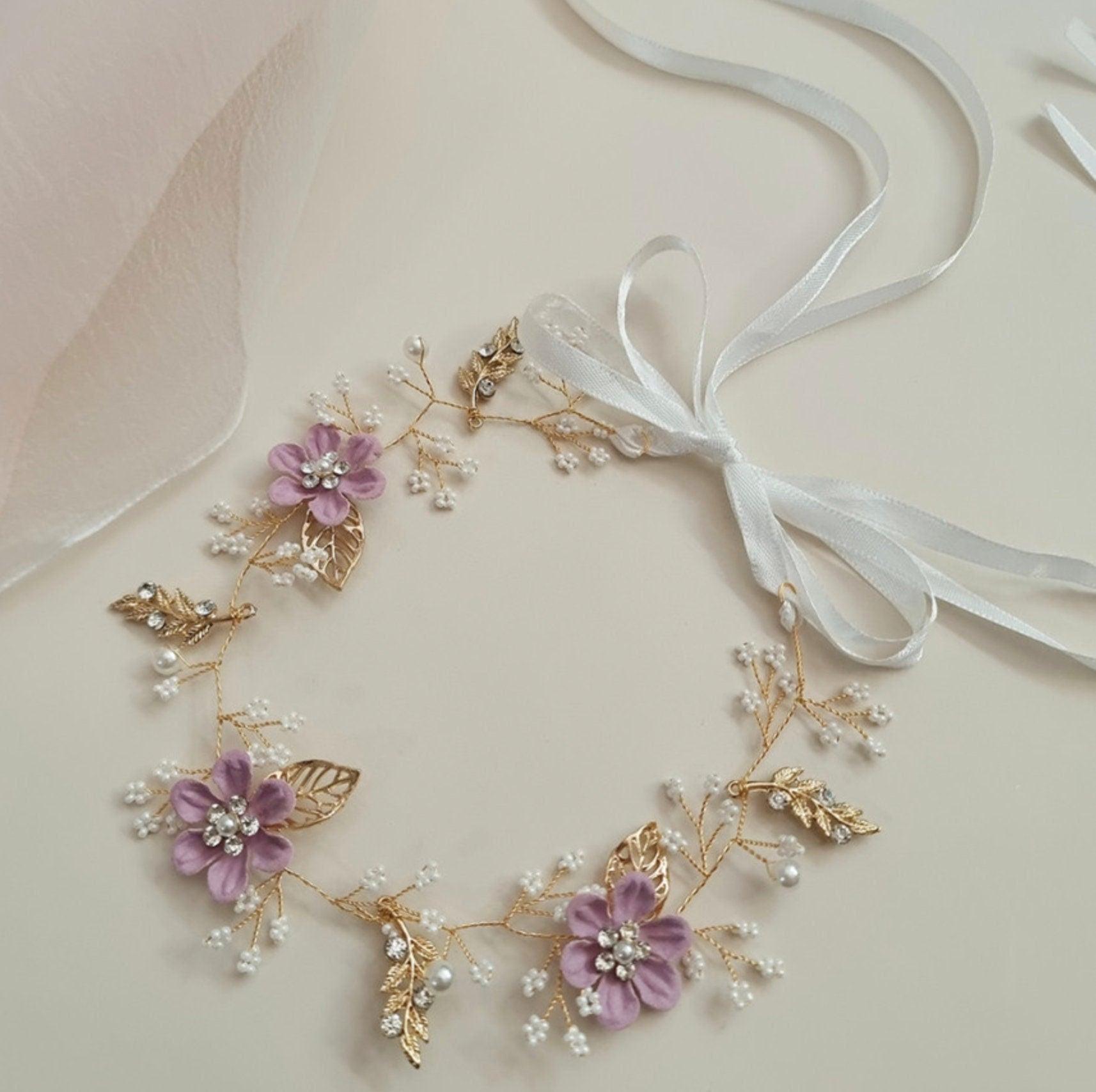 Purple Floral Crown Wreath Headband - Native Korean