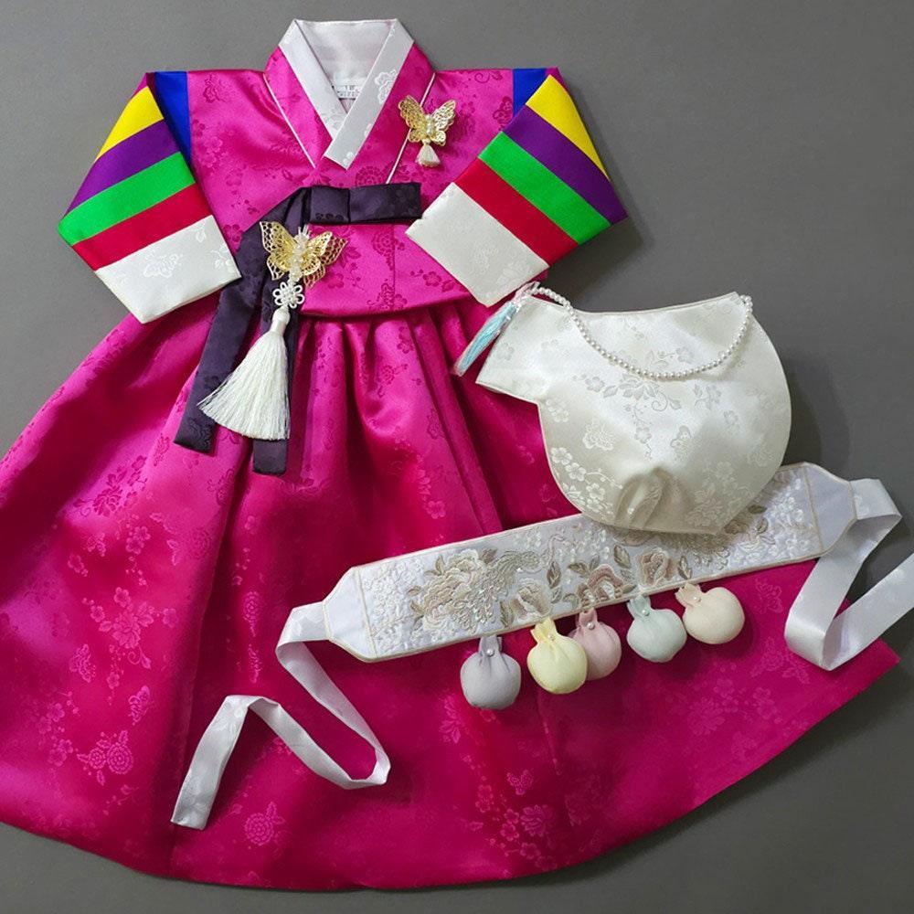 Seunju Magenta Saekdong Jeogori-9 Colors Skirt Girl Hanbok (100D-10YR) - Native Korean