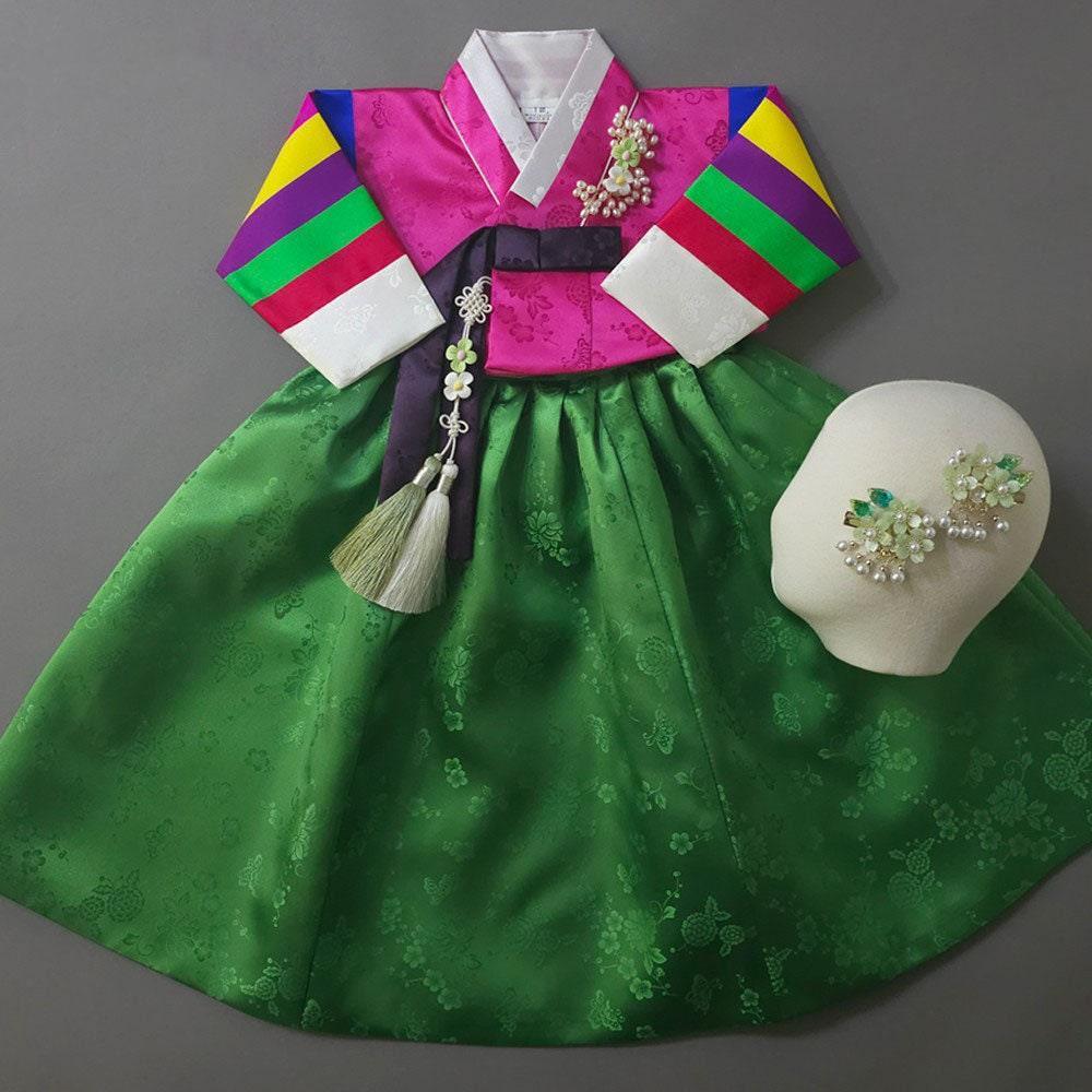 Seunju Magenta Saekdong Jeogori-9 Colors Skirt Girl Hanbok (100D-10YR) - Native Korean