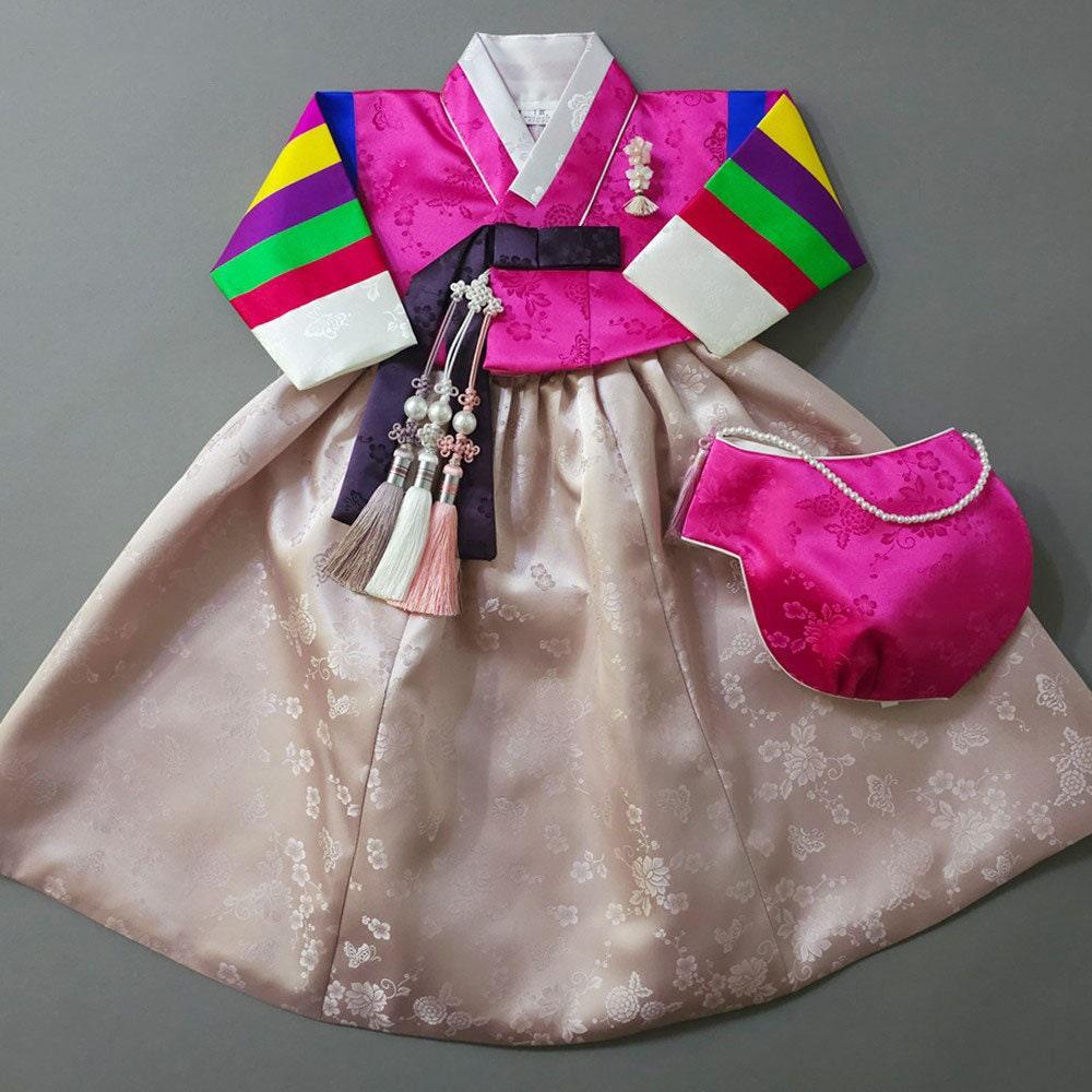 Seunju Magenta Saekdong Jeogori-9 Colors Skirt Girl Hanbok (100D-10YR) - Native Korean