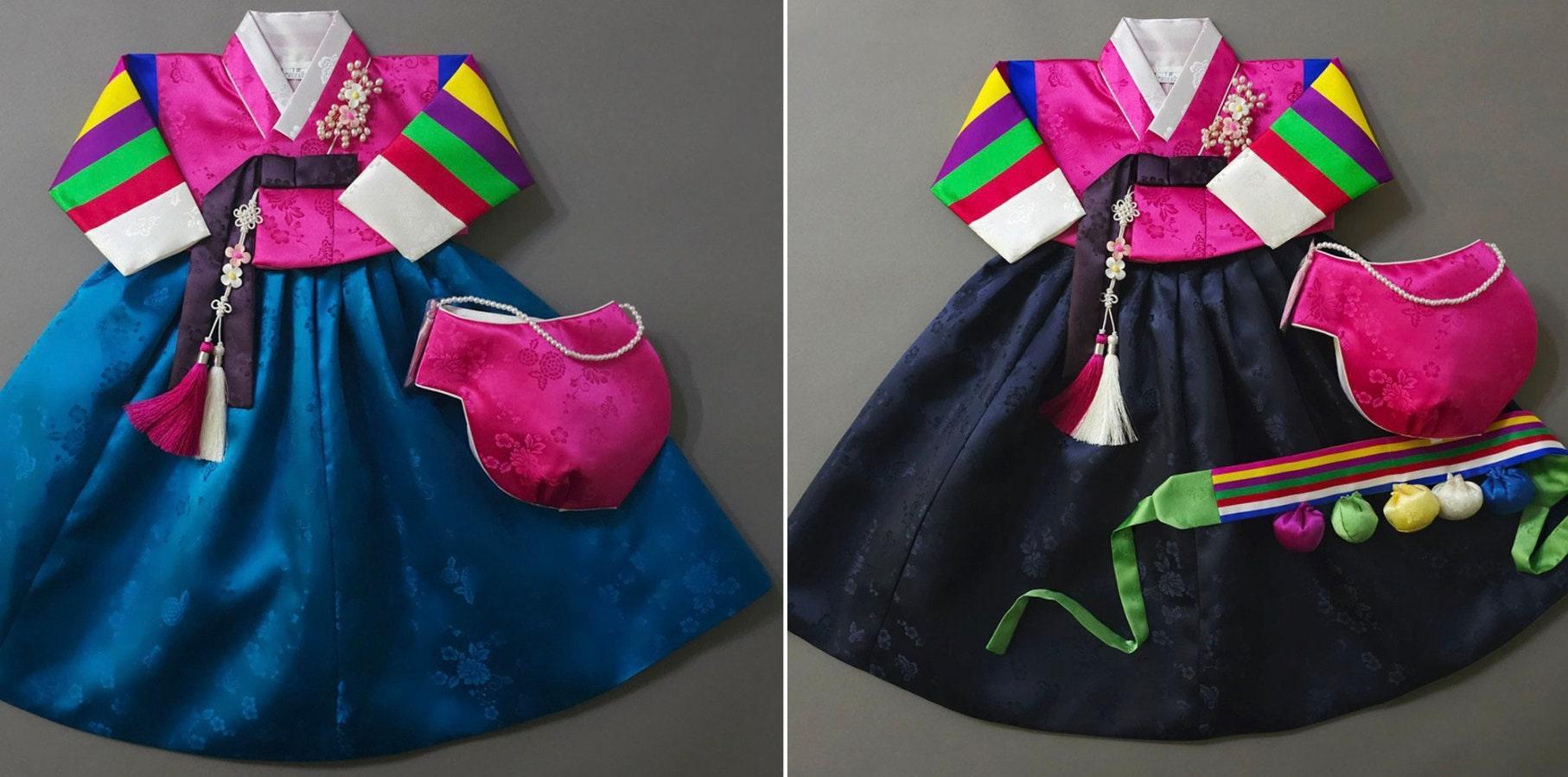 Seunju Magenta Saekdong Jeogori-9 Colors Skirt Girl Hanbok (100D-10YR) - Native Korean