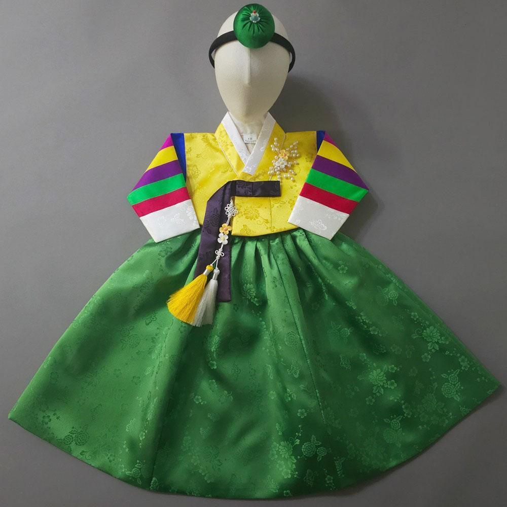 Seunju Yellow Jeogori Green Skirt Girl Hanbok (100D-10YR) - Native Korean