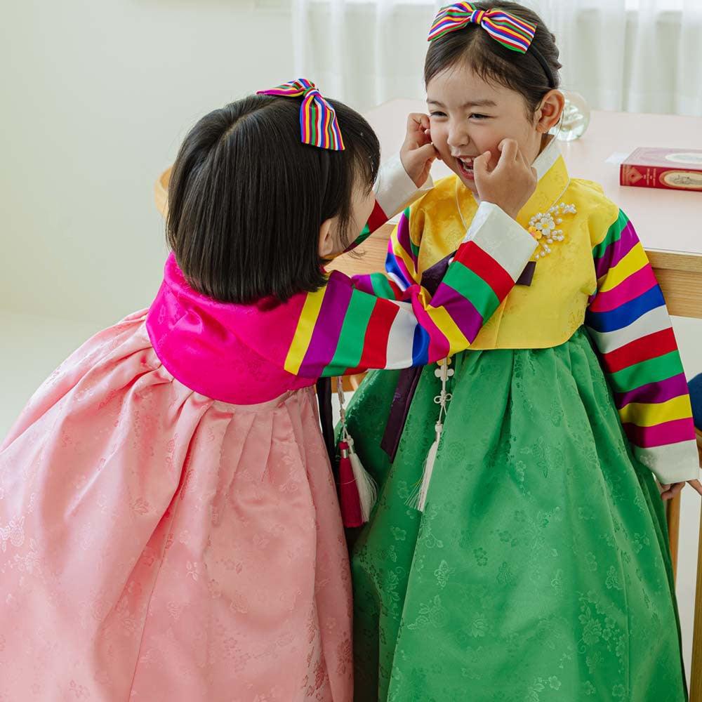 Seunju Yellow Jeogori Green Skirt Girl Hanbok (100D-10YR) - Native Korean