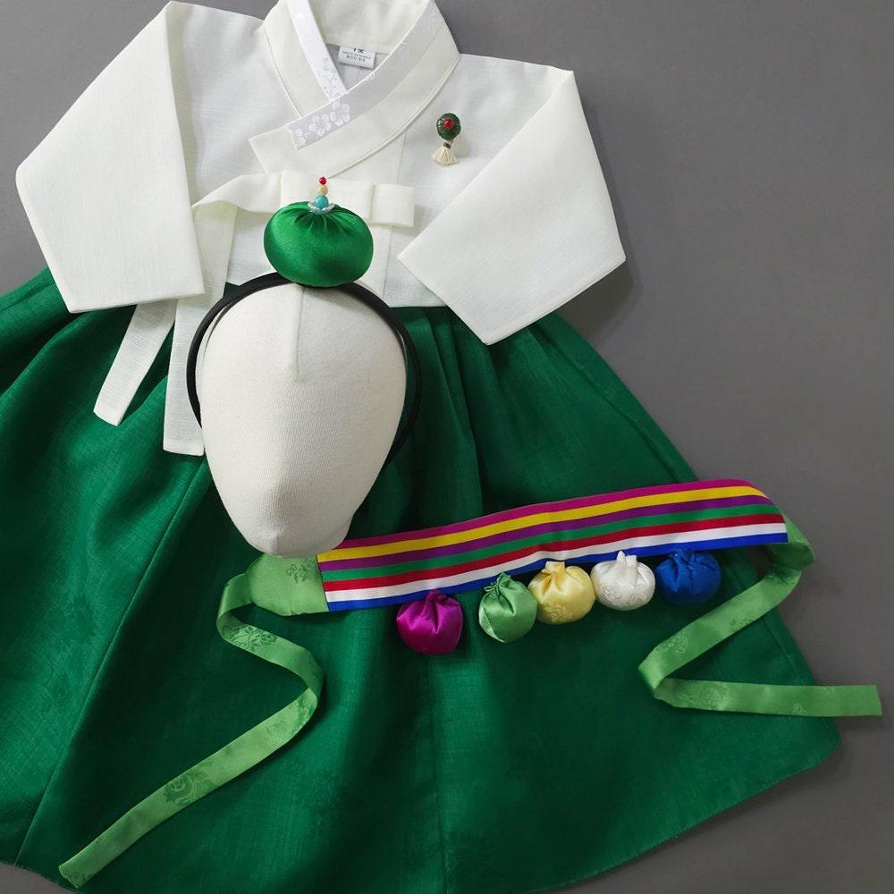 Solid Green Girl Hanbok (100D-15YR) - Native Korean