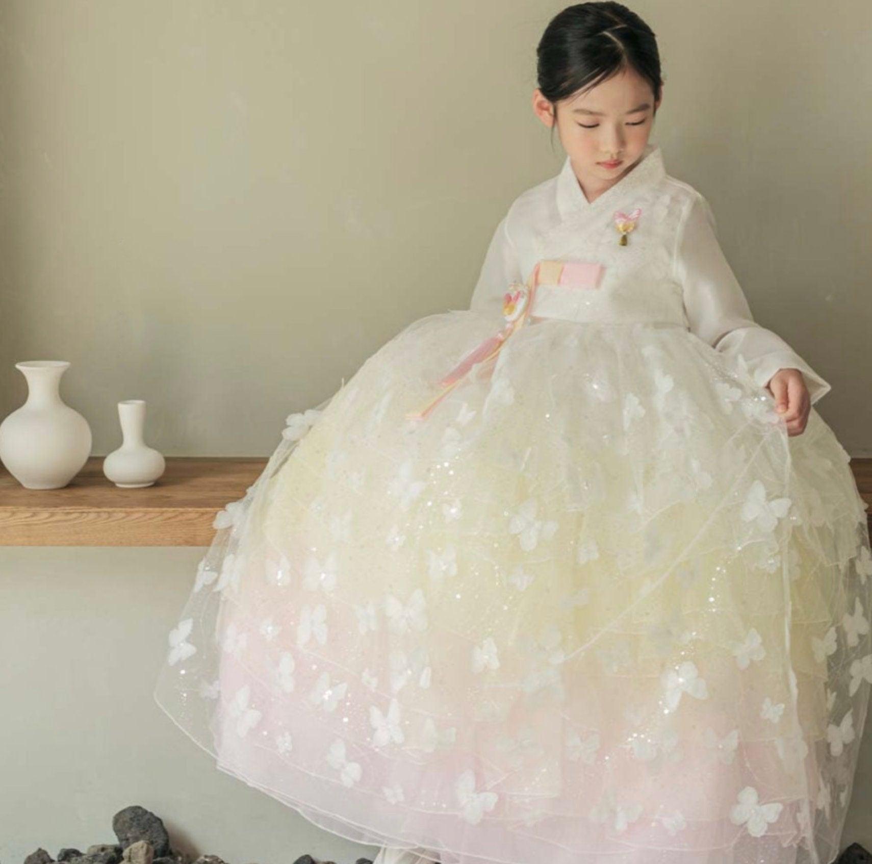 Somi Pink Tulle Dress Modern Hanbok (1-12YR) - Native Korean