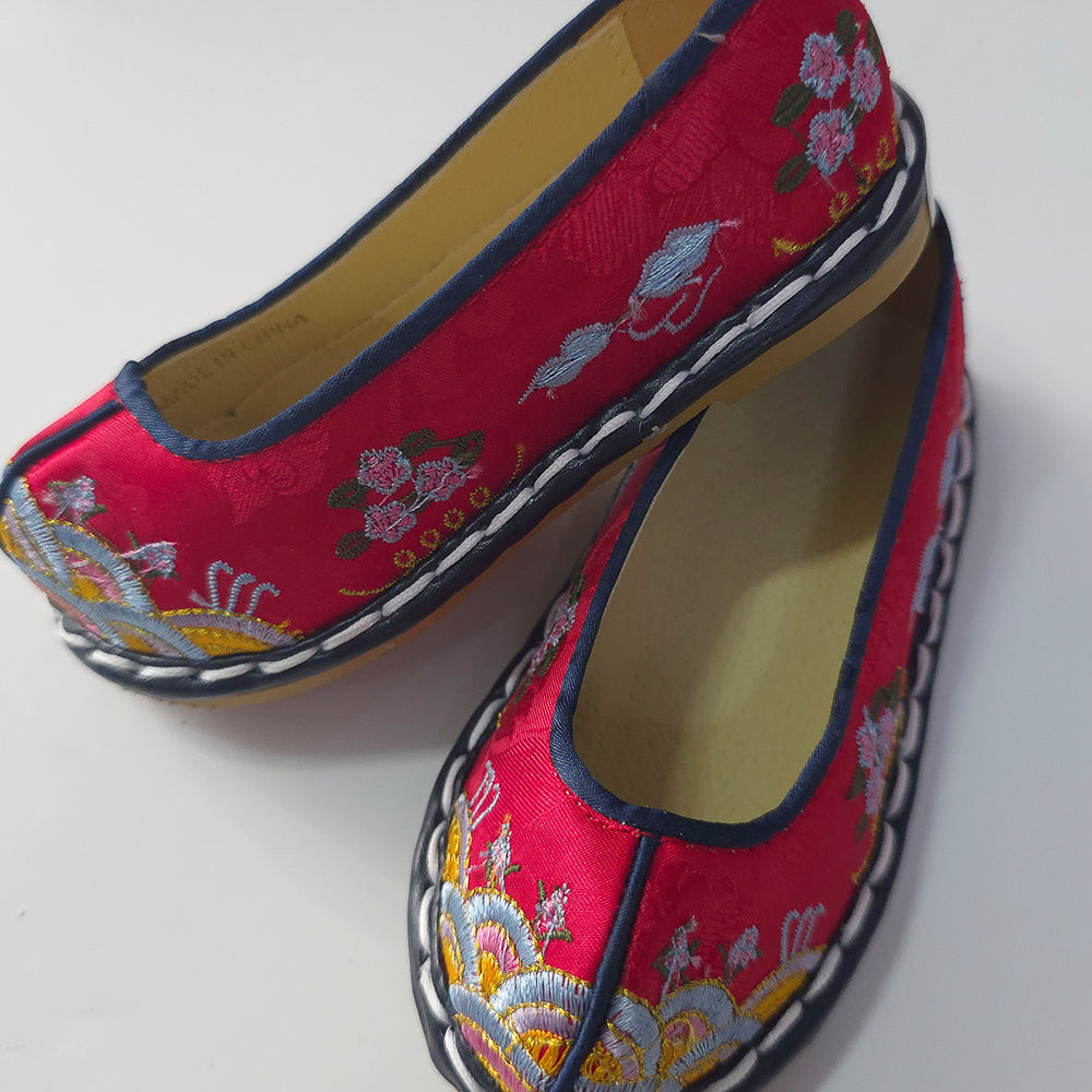 Red Floral Girl Hanbok Shoes (130~220mm)