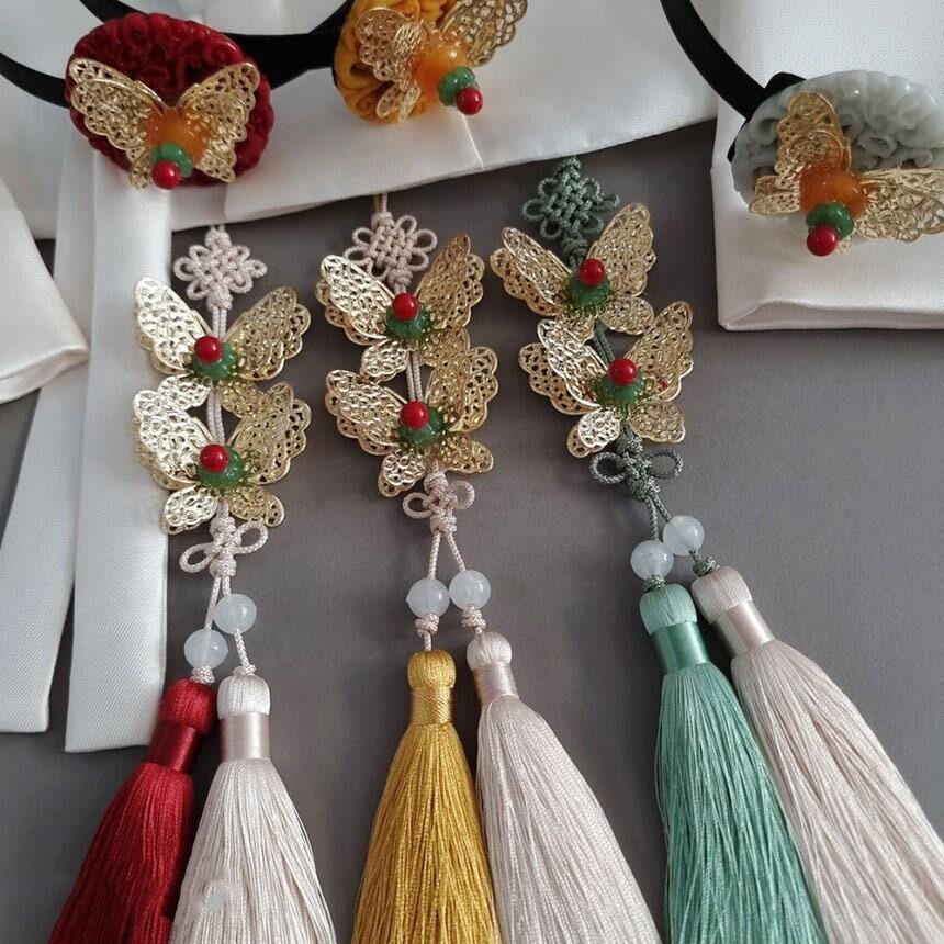 Traditional Gold Butterfly Tassel Norigae - Native Korean