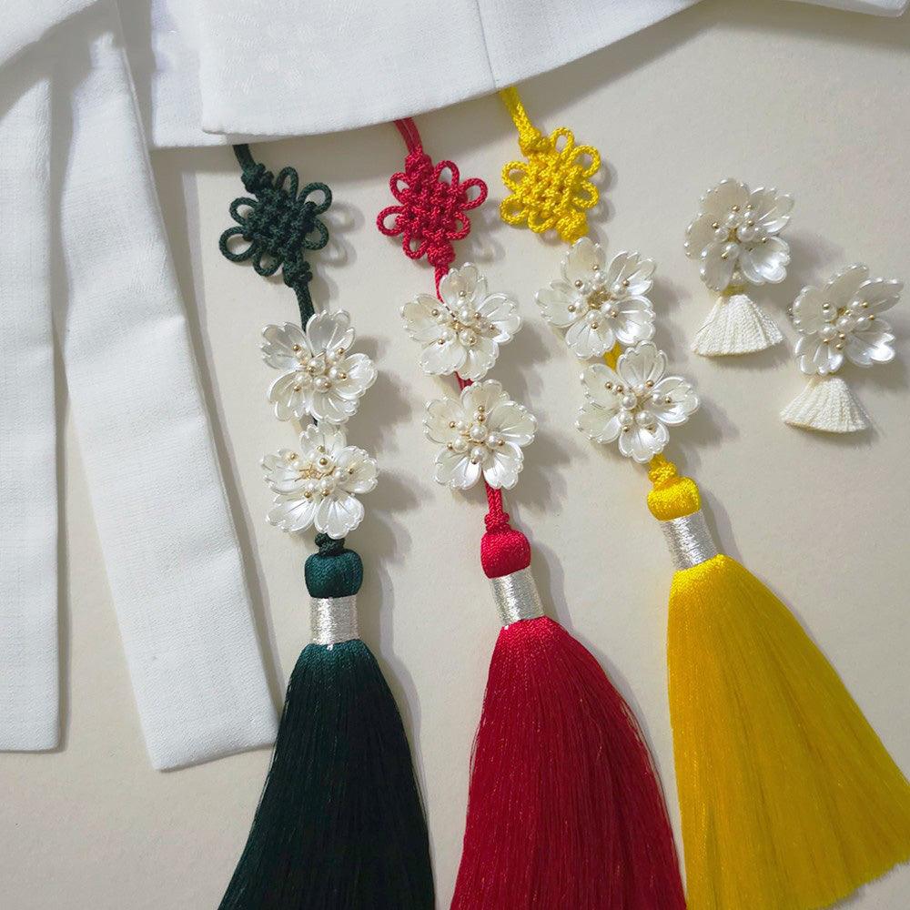 Vivid Luxe Pearl Floral Tassel Norigae - Native Korean