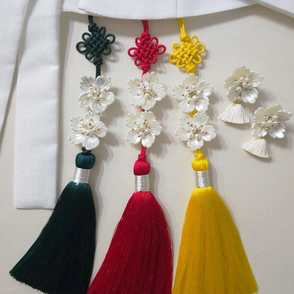 Vivid Luxe Pearl Floral Tassel Norigae - Native Korean