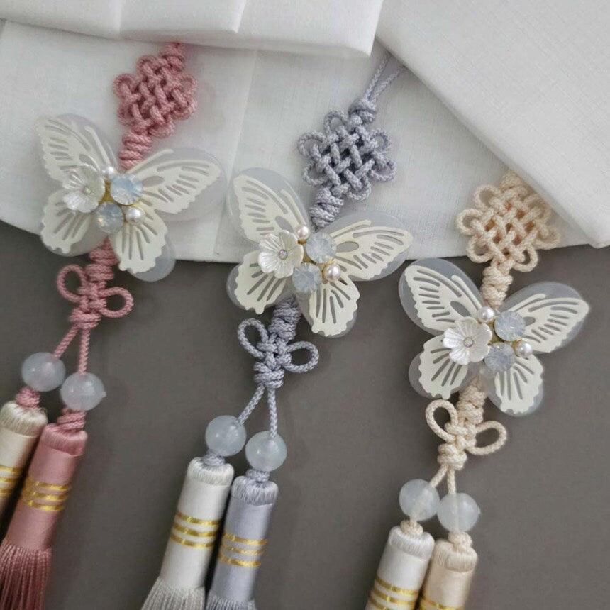 White Butterfly Tassel Norigae - Native Korean