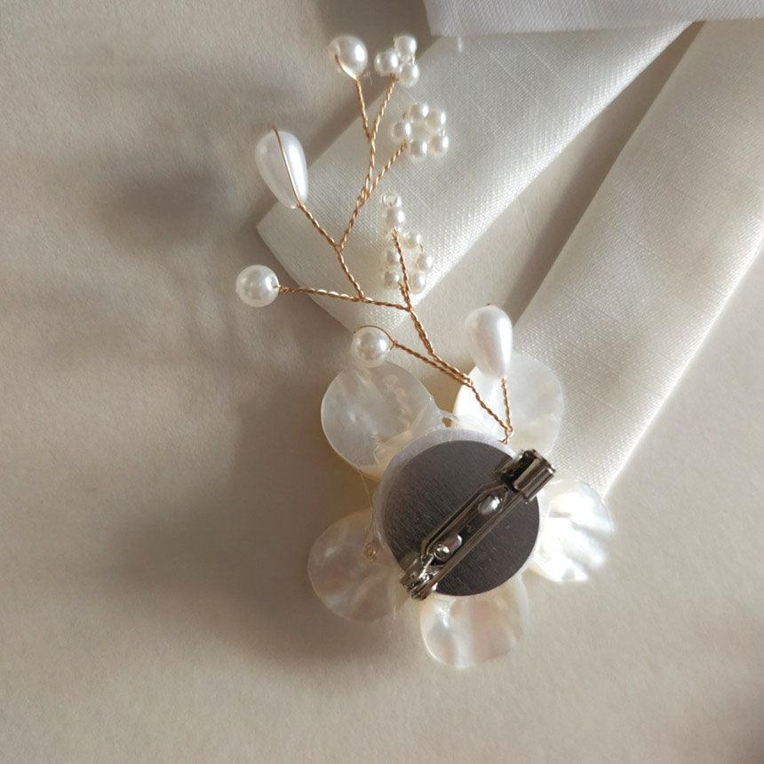 White Mother of Pearl Floral Brooch - Native Korean