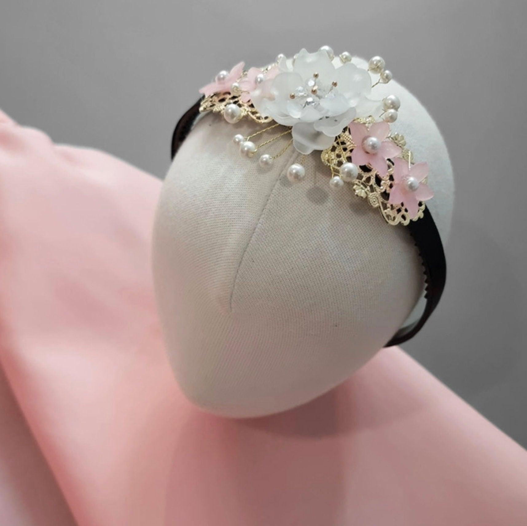 White Pink Flower Headband - Native Korean