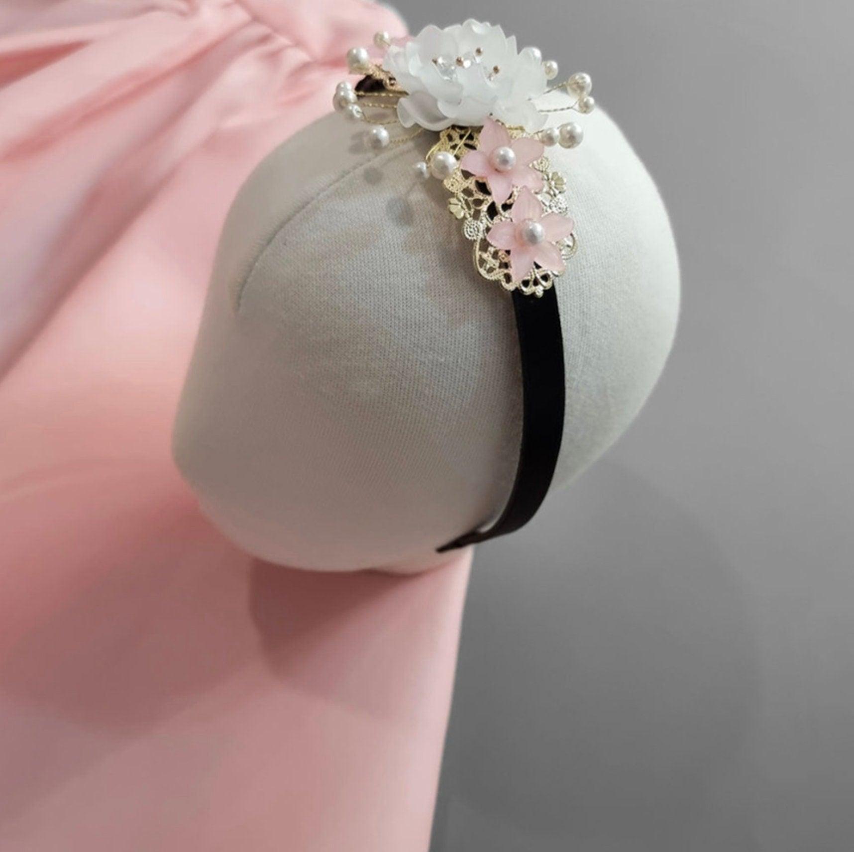 White Pink Flower Headband - Native Korean