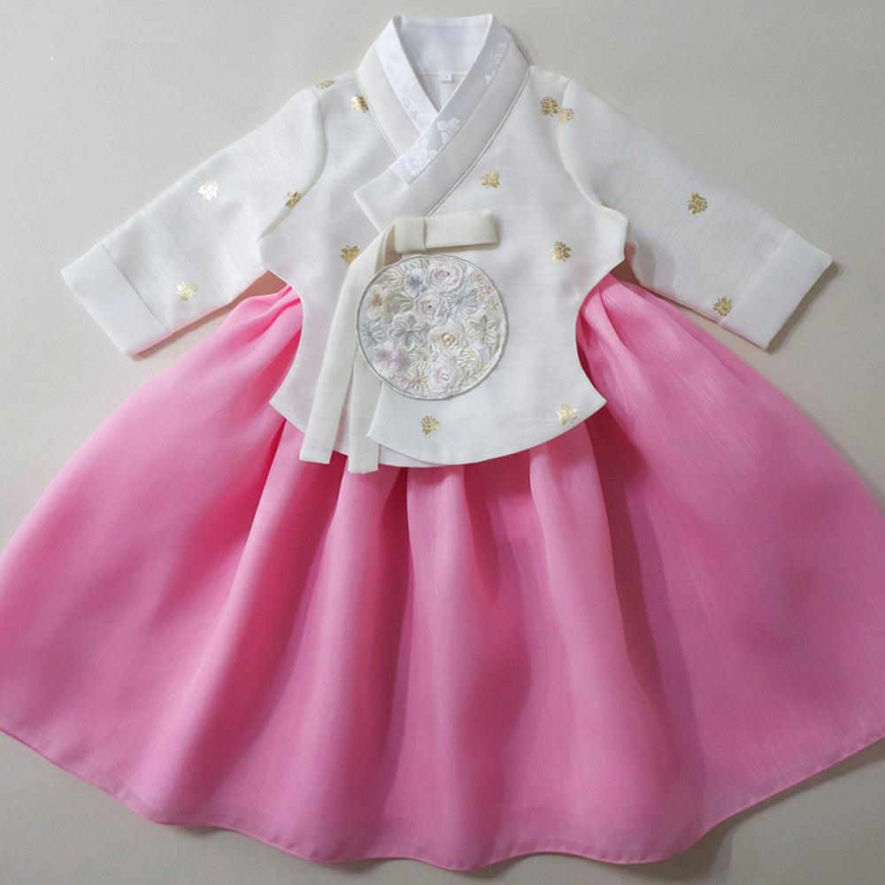 Yebon Gold Foil Pink Girl Hanbok (1-9YR) - Native Korean
