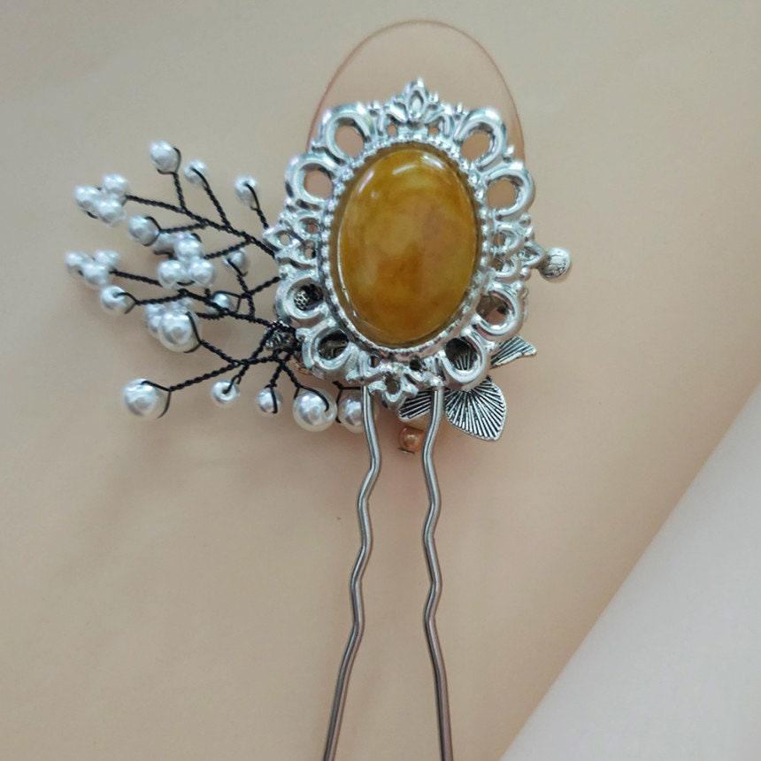 Yellow Flower U Shape Hairpin Double sided - Native Korean
