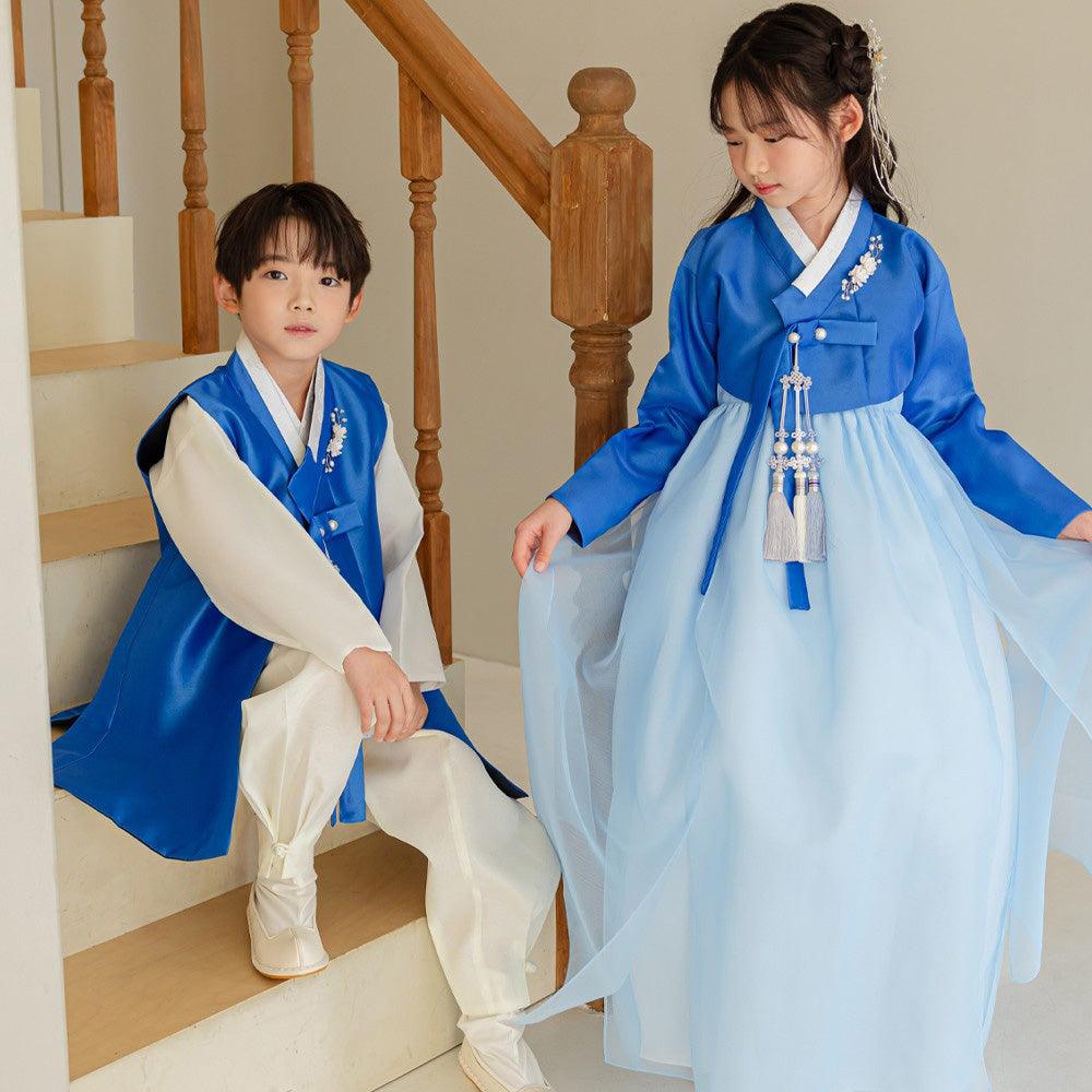 Yuhan Blue Ivory Boy Hanbok (100D-15YR) - Native Korean
