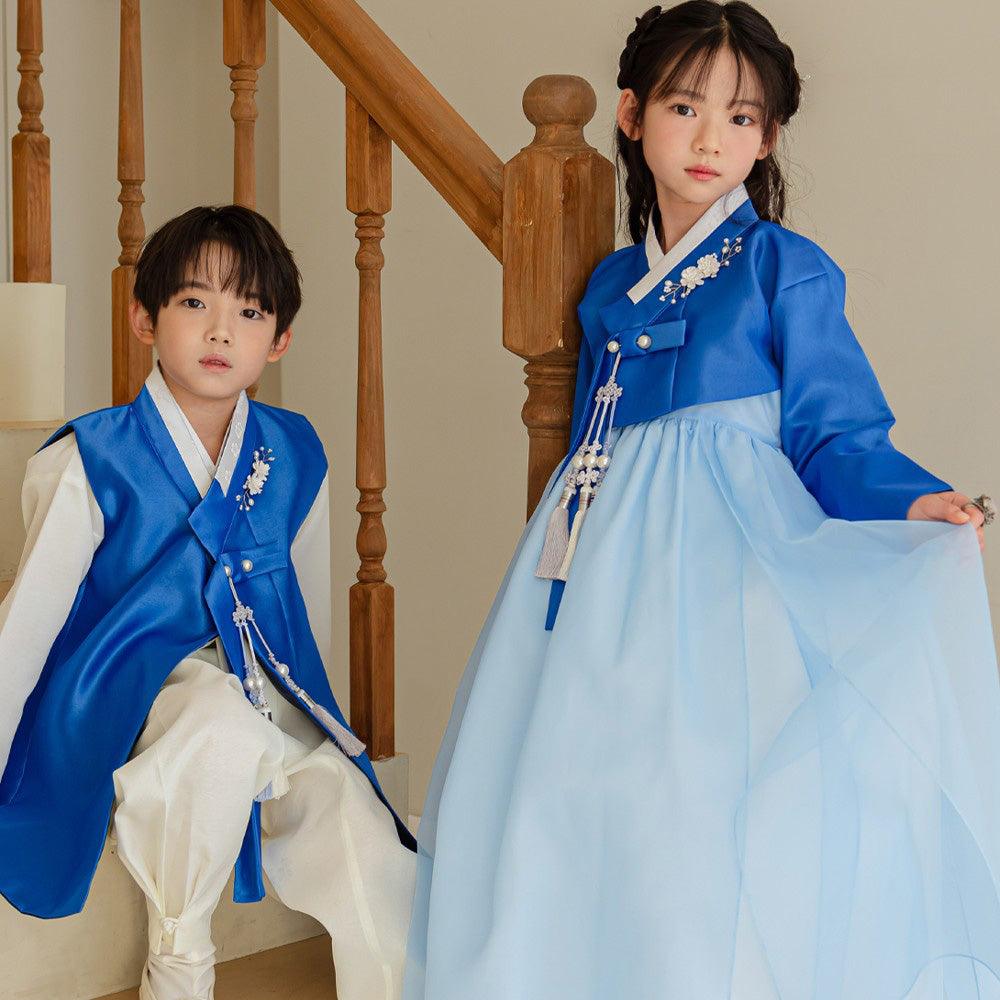 Yuhan Blue Ivory Boy Hanbok (100D-15YR) - Native Korean