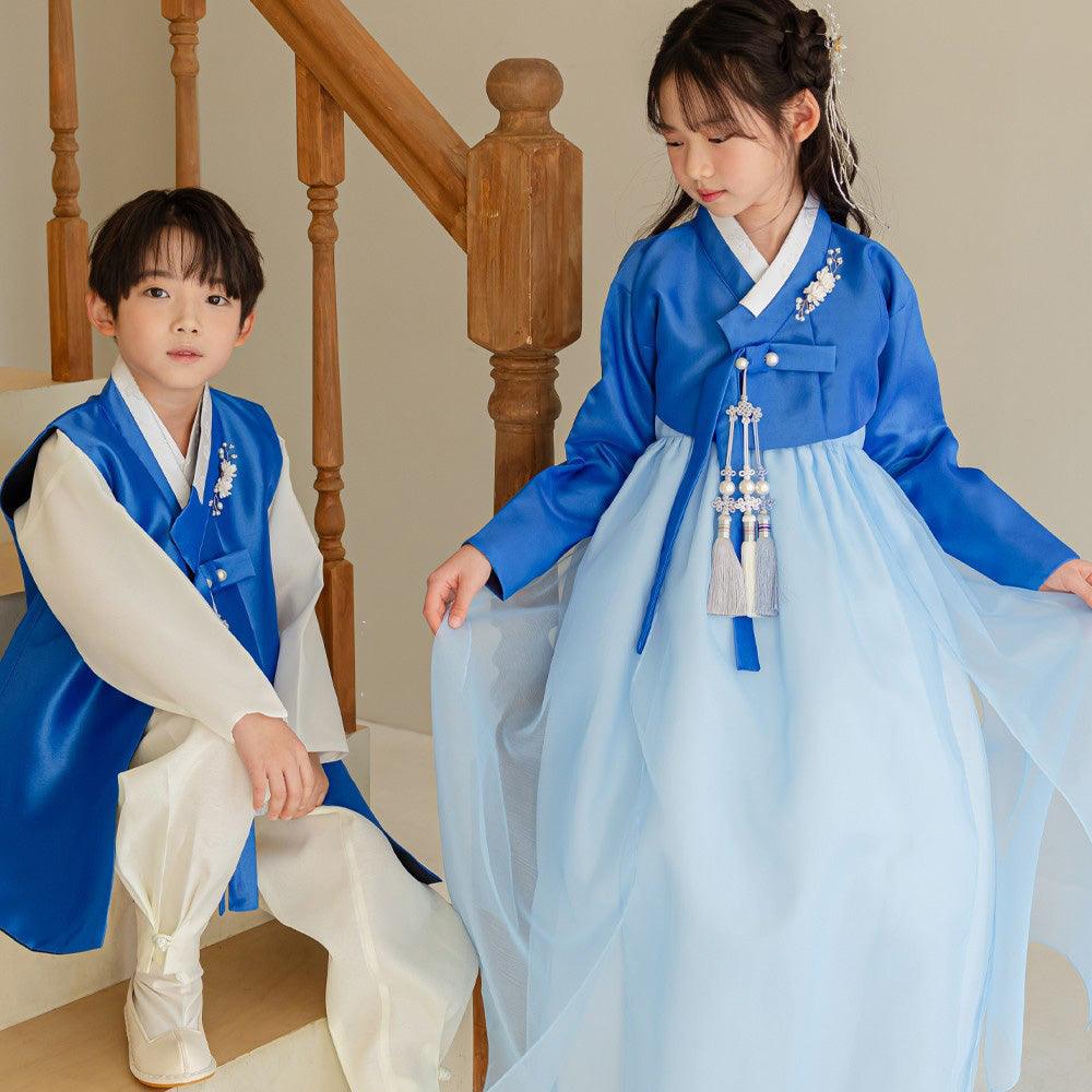 Yuhan Blue Ivory Boy Hanbok (100D-15YR) - Native Korean