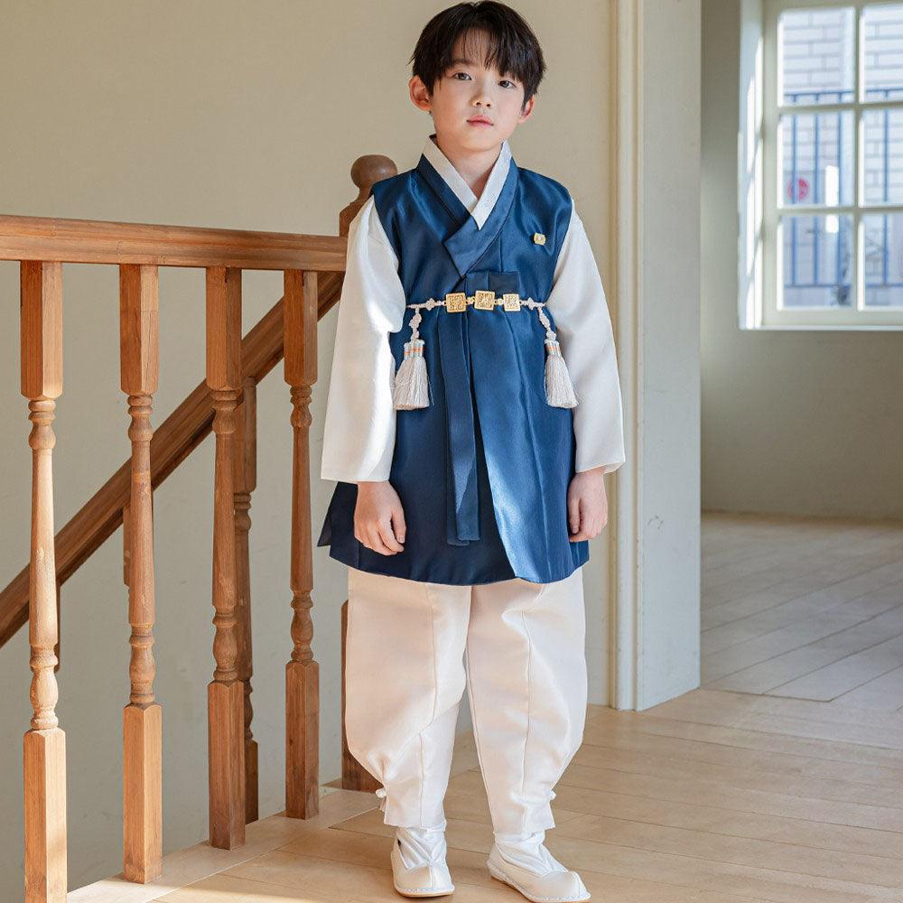 Yuhan Navy Beige Boy Hanbok (100D-15YR) - Native Korean