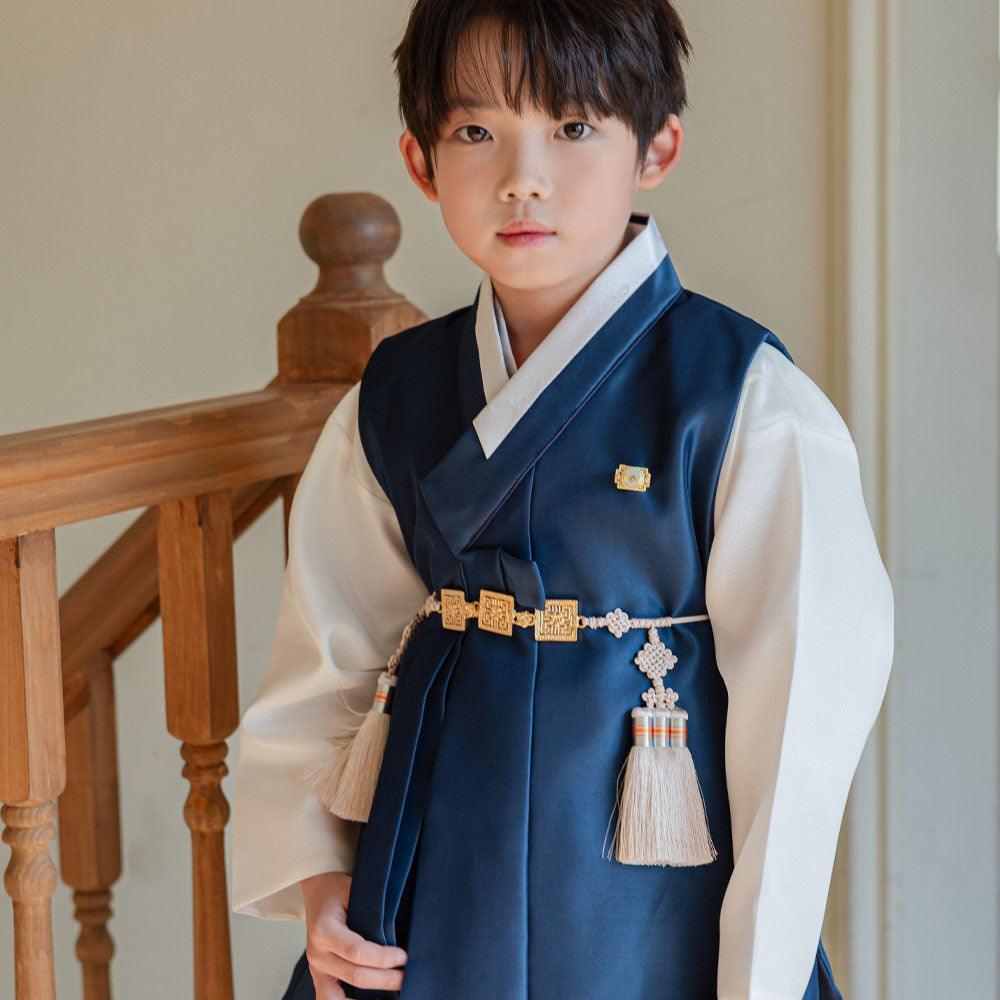 Yuhan Navy Beige Boy Hanbok (100D-15YR) - Native Korean
