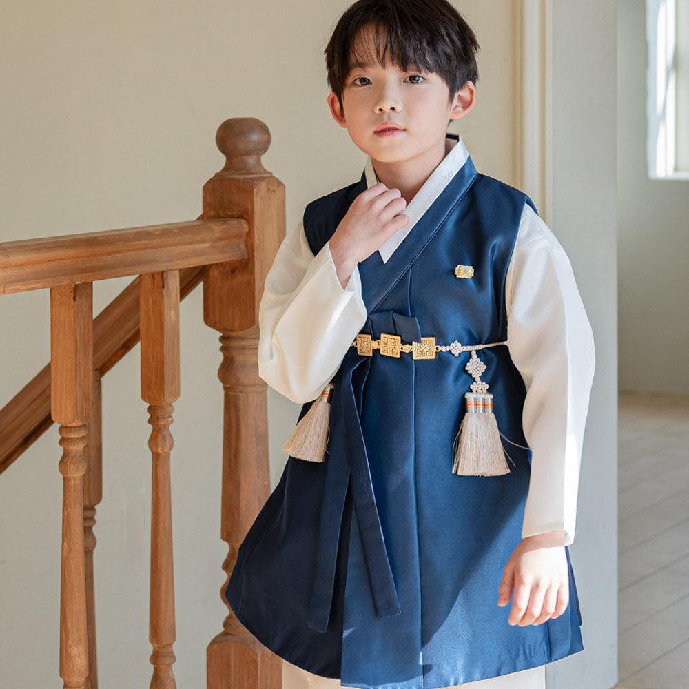 Yuhan Navy Beige Boy Hanbok (100D-15YR) - Native Korean